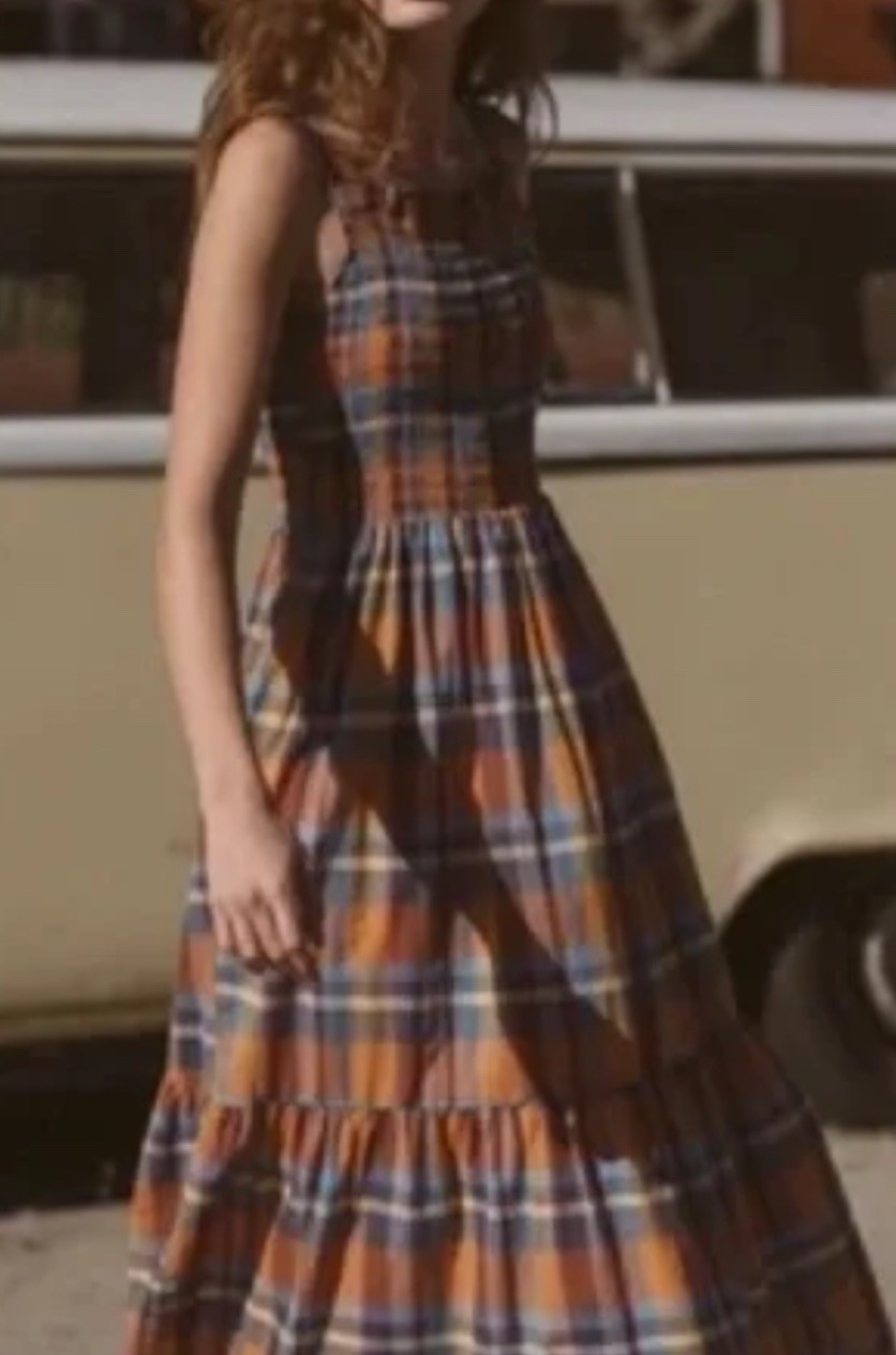 Trovata birds of Paradis Dolores Plaid Smocked Sundress Maxi Dress Size Small