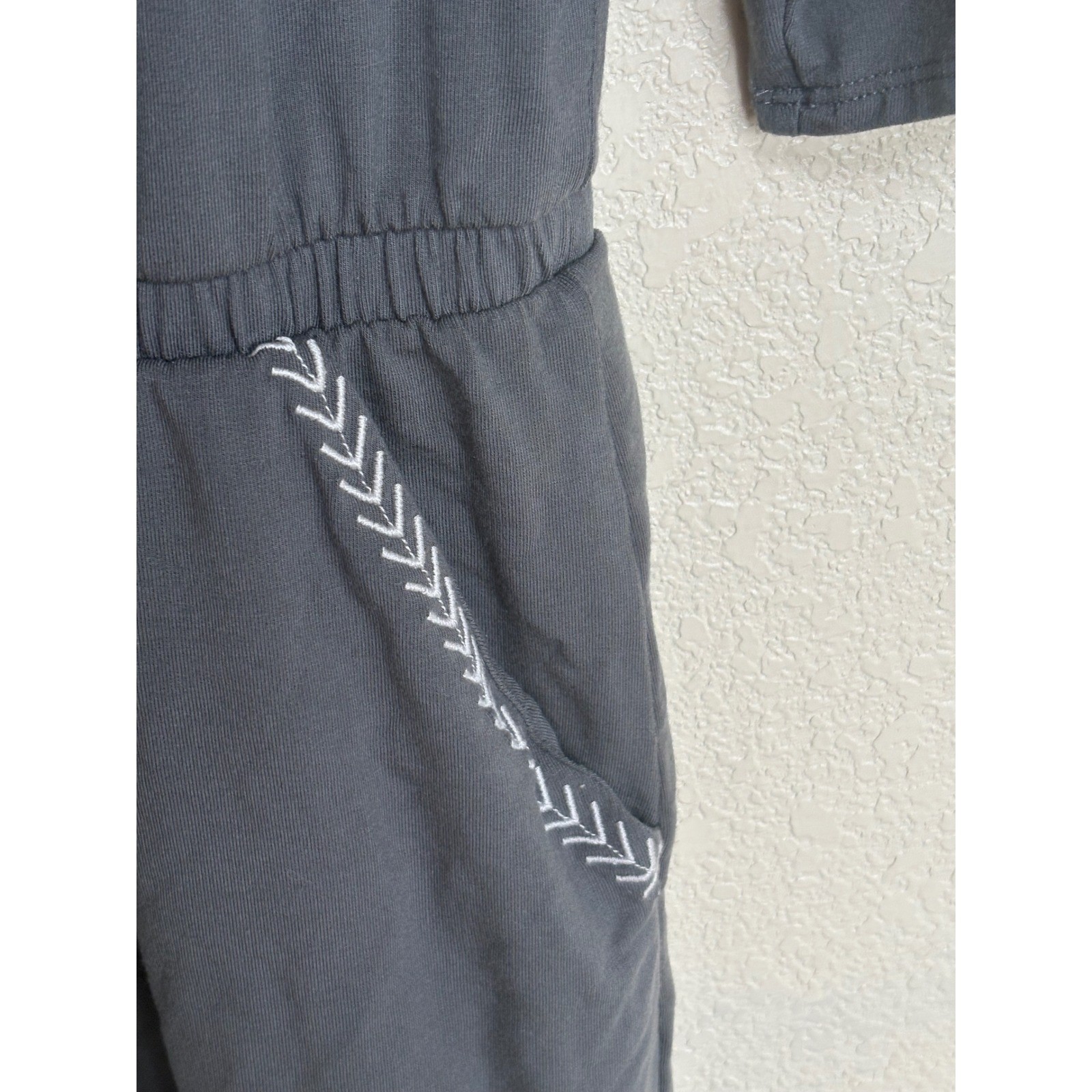 Garnet Hill Embroidered Tencel Lyocell Knit Dress Dark Gray Medium 3/4 Sleeve