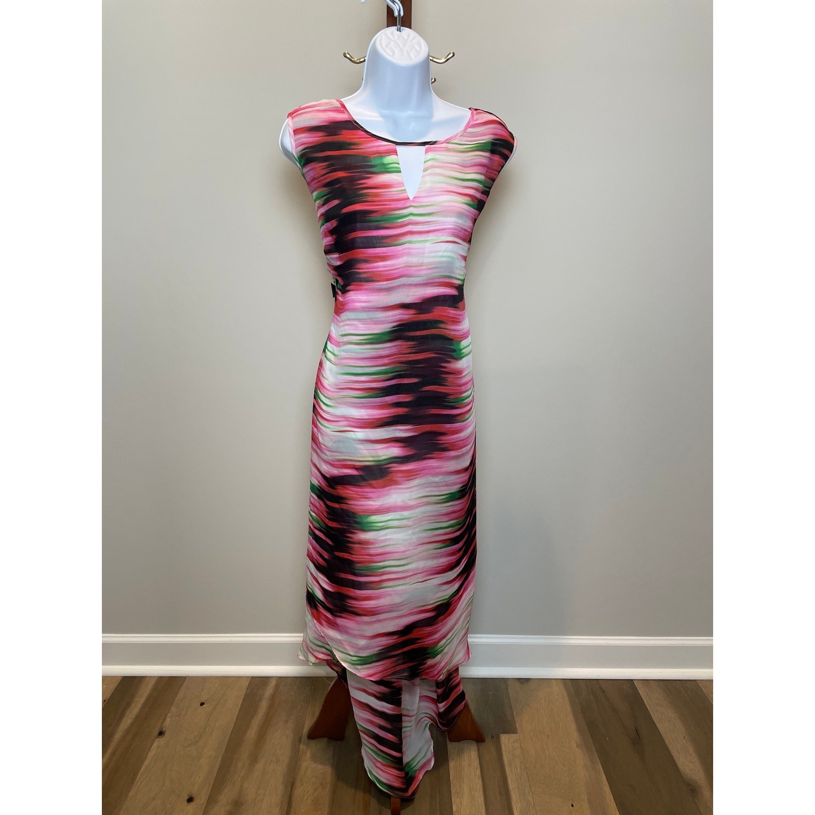 Moda Mix Brandon Thomas Size 20W Multi‑Color Chiffon Maxi Dress NWT High‑Low Hem