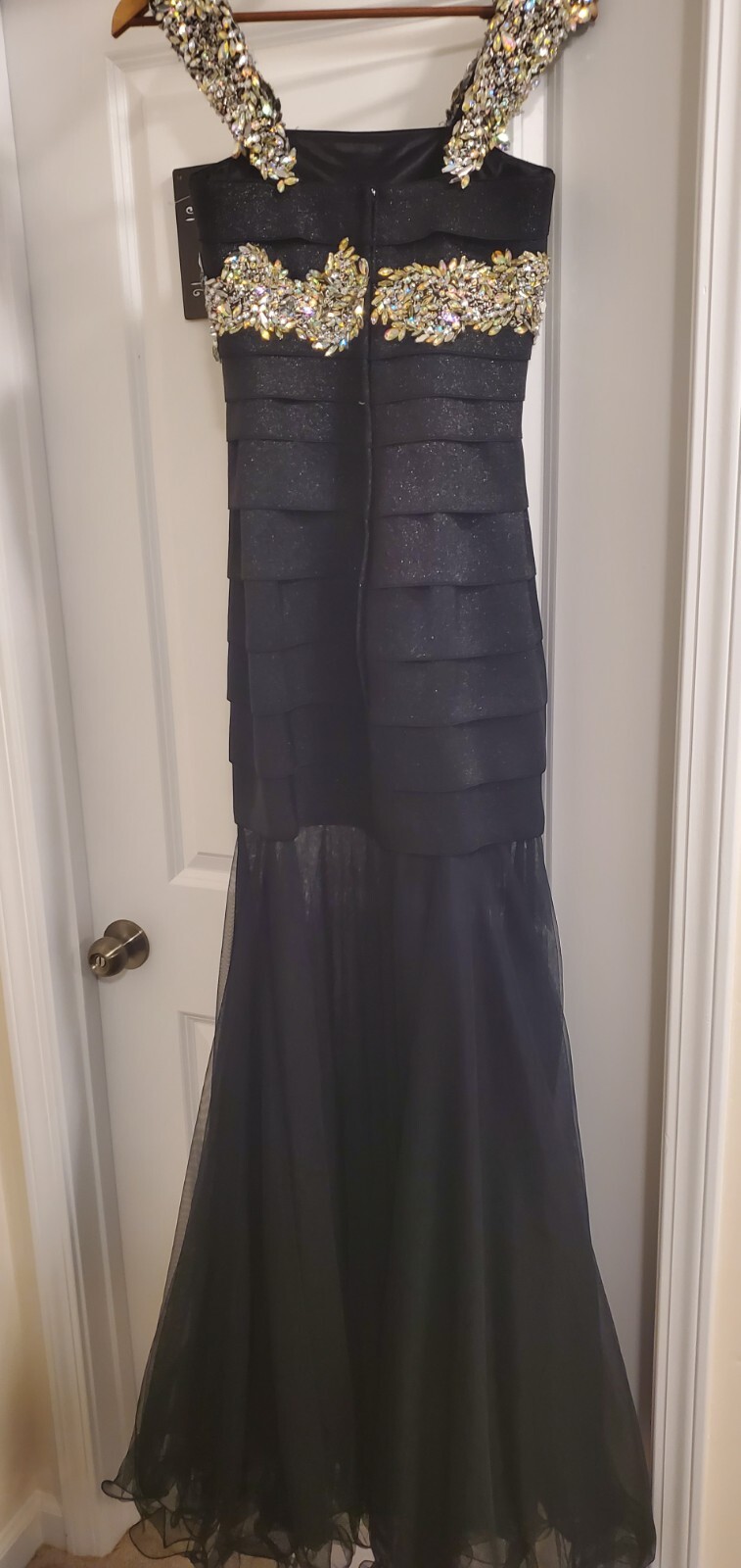 Ritzee Originals Black Long Sequin Sleeveless Beaded Pleated Ball Gown Dress 4