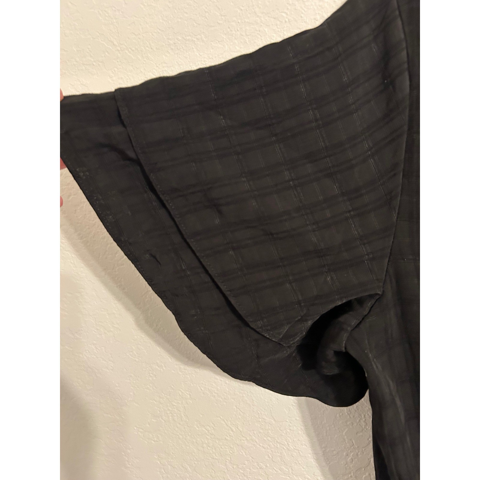 Black Grid Textured Tiered Maxi Dress XL Ruffle V-Neck Flutter Sleeve