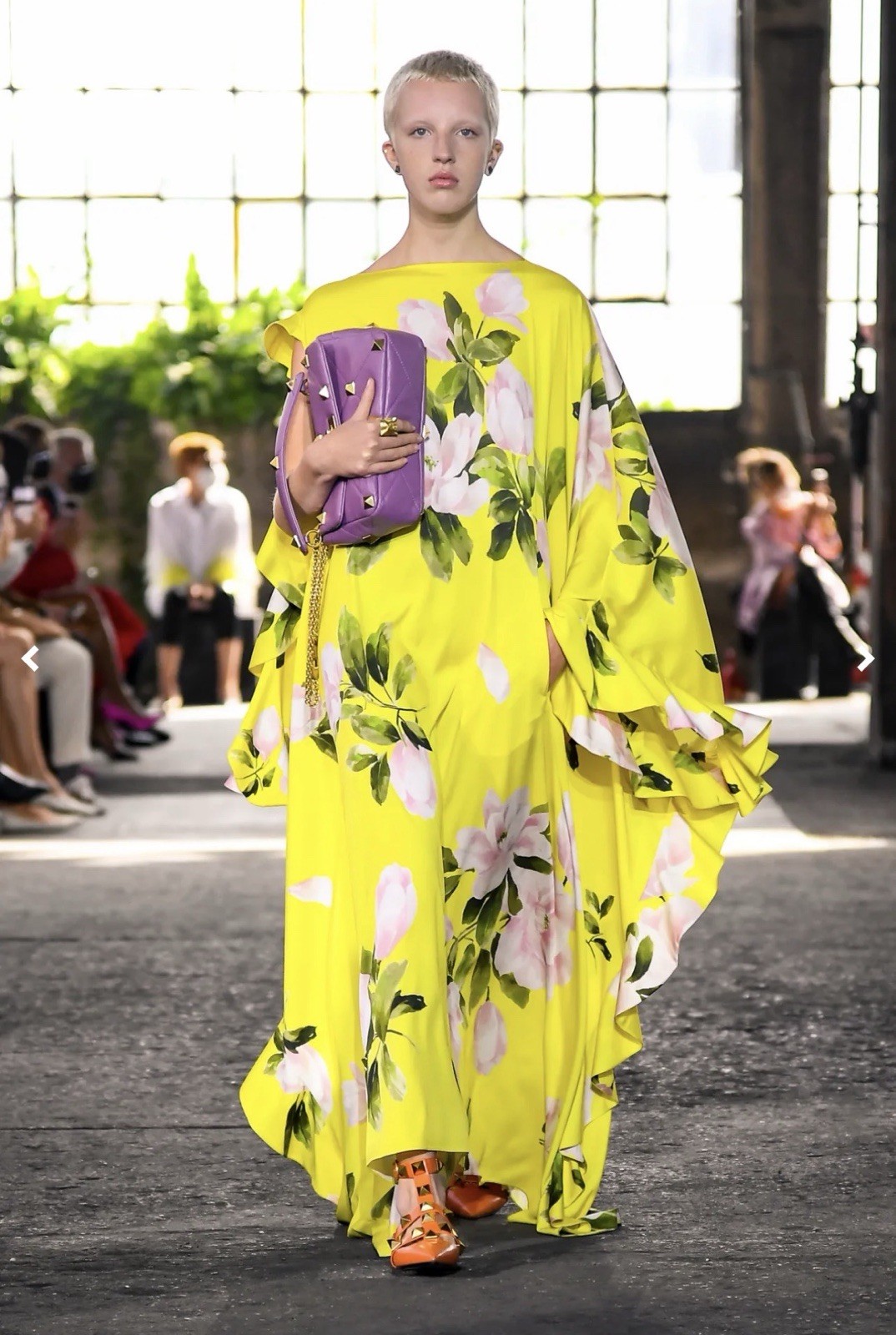 VALENTINO RUNWAY YELLOW FLORAL RUFFLE DRESS IT 40