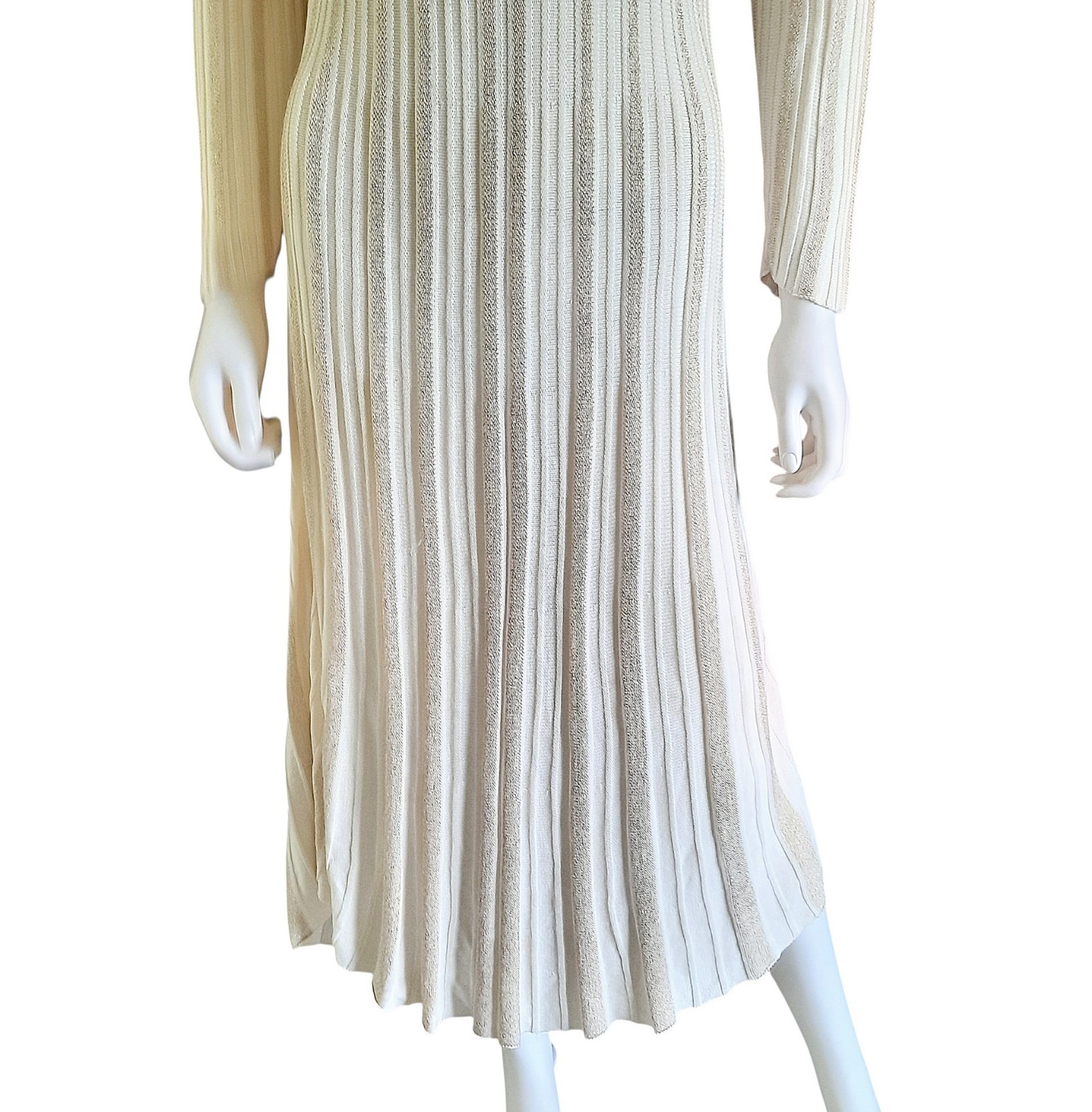 CATO Cream/Metallic Gold Ribbed Knit 3/4 Sleeve Fit & Flare Midi Dress Sz 14/16W