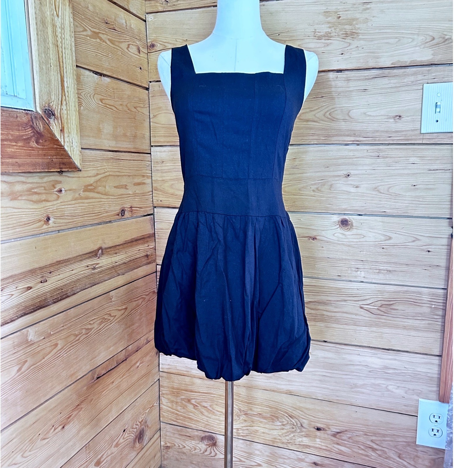 Linen Bubble Hem Mini Dress Women Small Black Cocktail Monteau Los Angeles