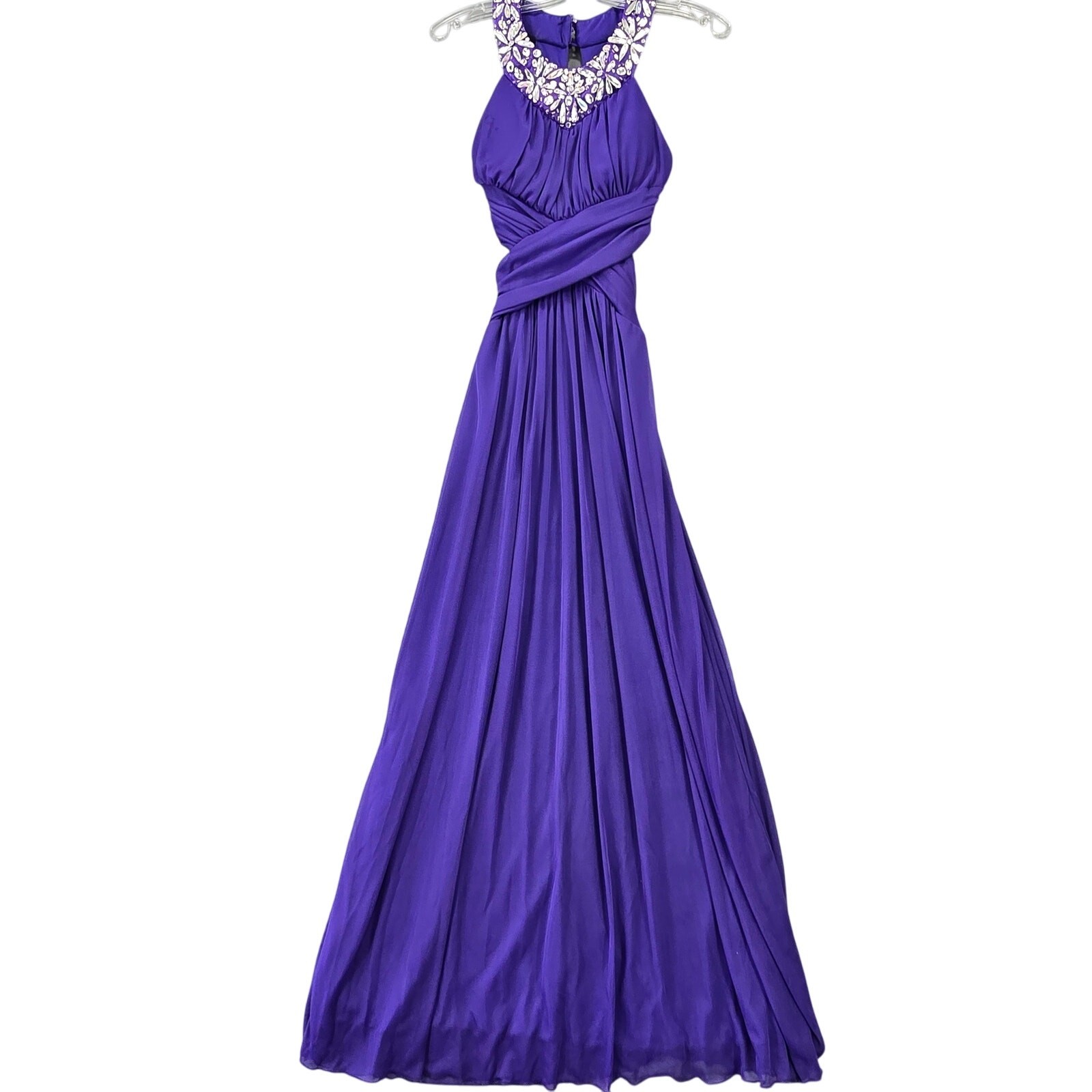 B Smart Purple Formal Maxi Dress Beaded Ball Gown Cutout Sleeveless Women Size 4