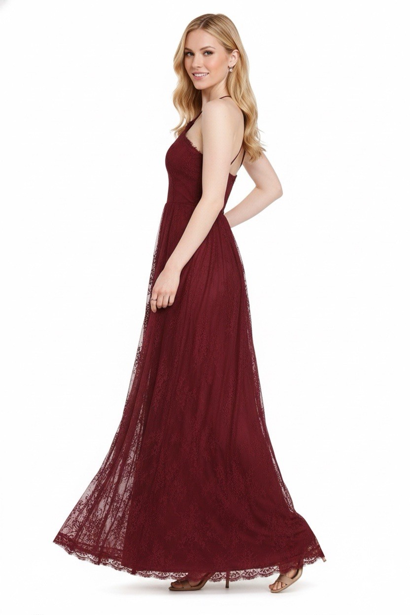 Heartloom Belle Burgundy Lace Halter Maxi Dress size XS Gown AAK