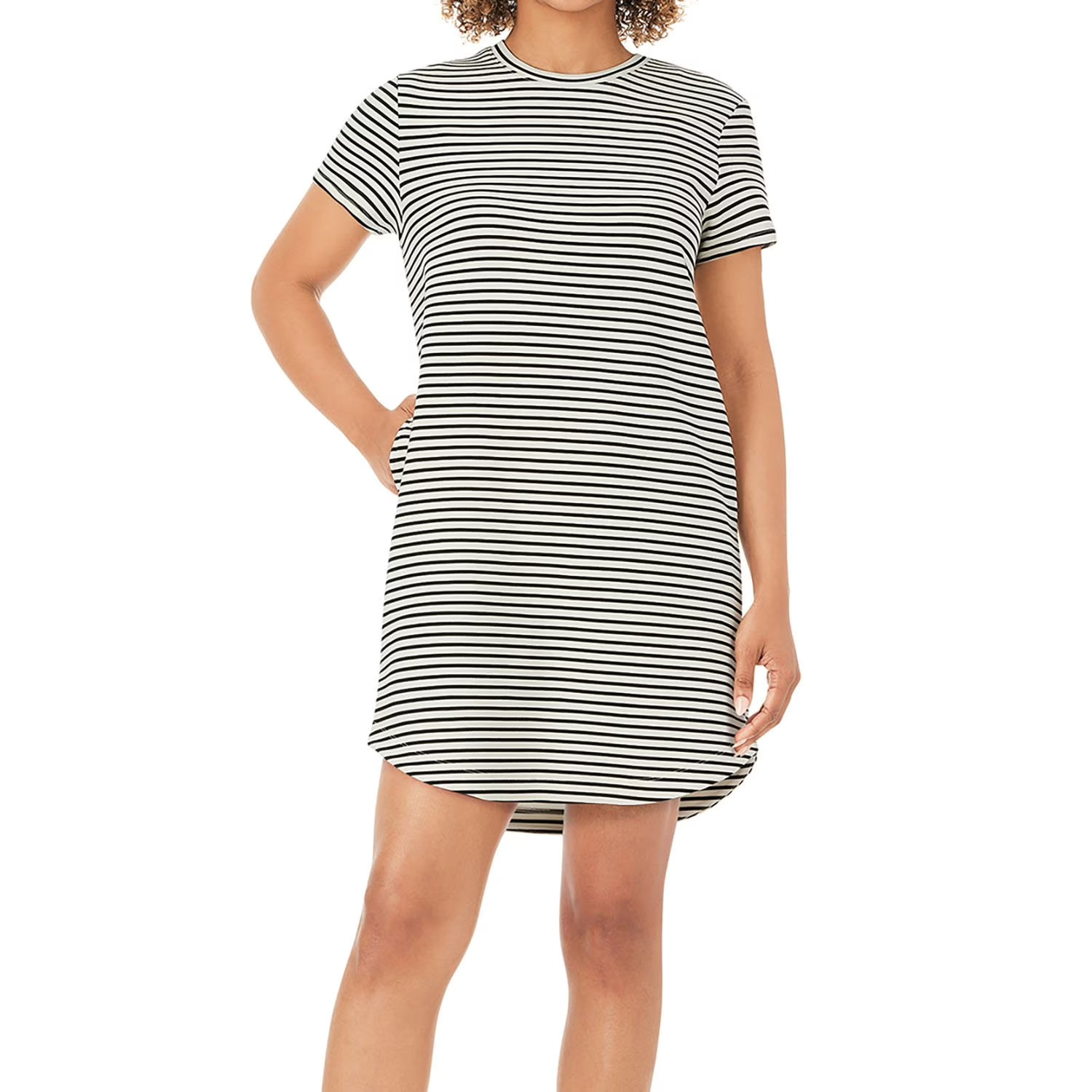 Member’s Mark Women’s Sandwash Short Sleeve Mini Dress Size M Black/Tan Stripe