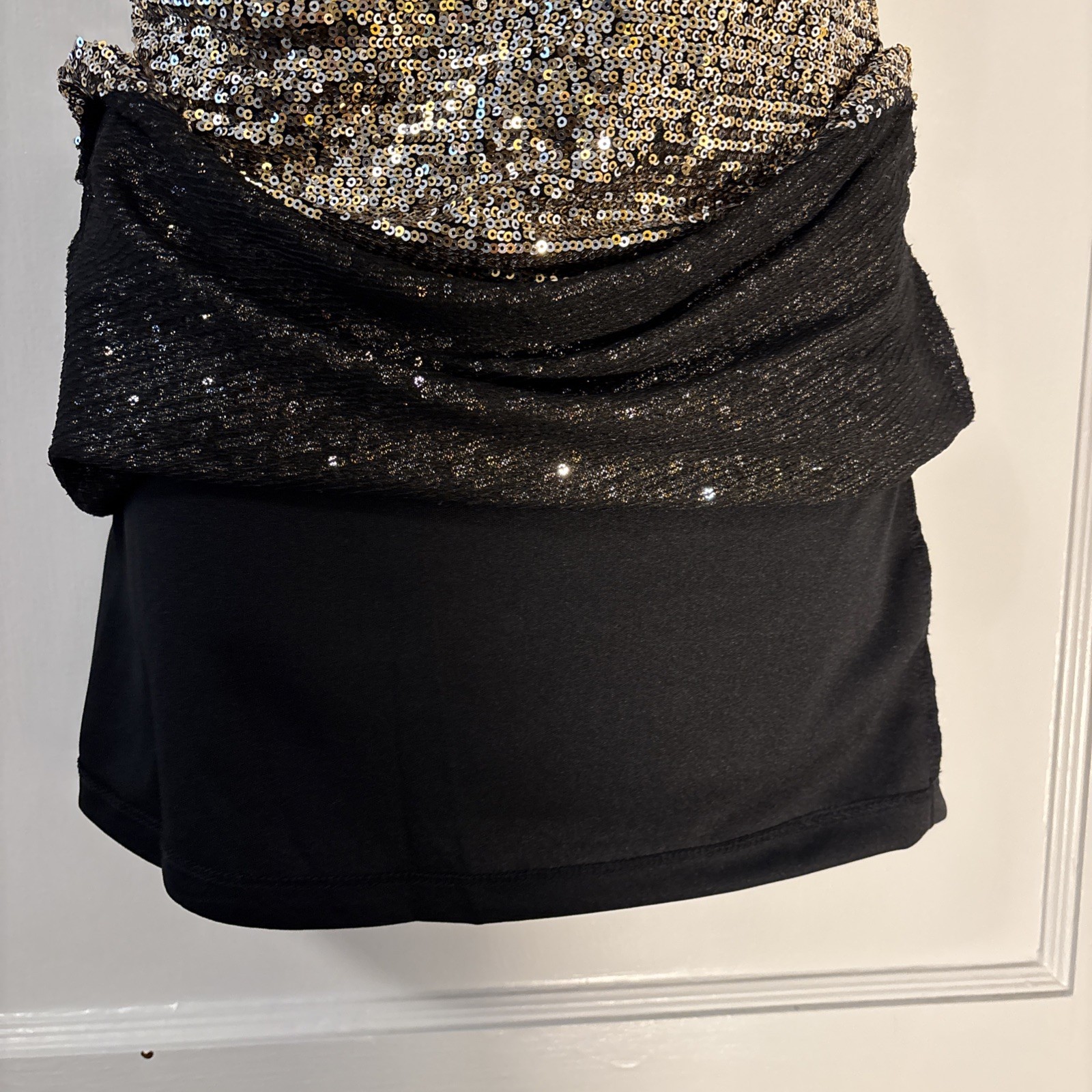 Jessica Simpson Gold Halter Neck Rouched Waist Sequin Dress Sz 10 Stretchy NWT