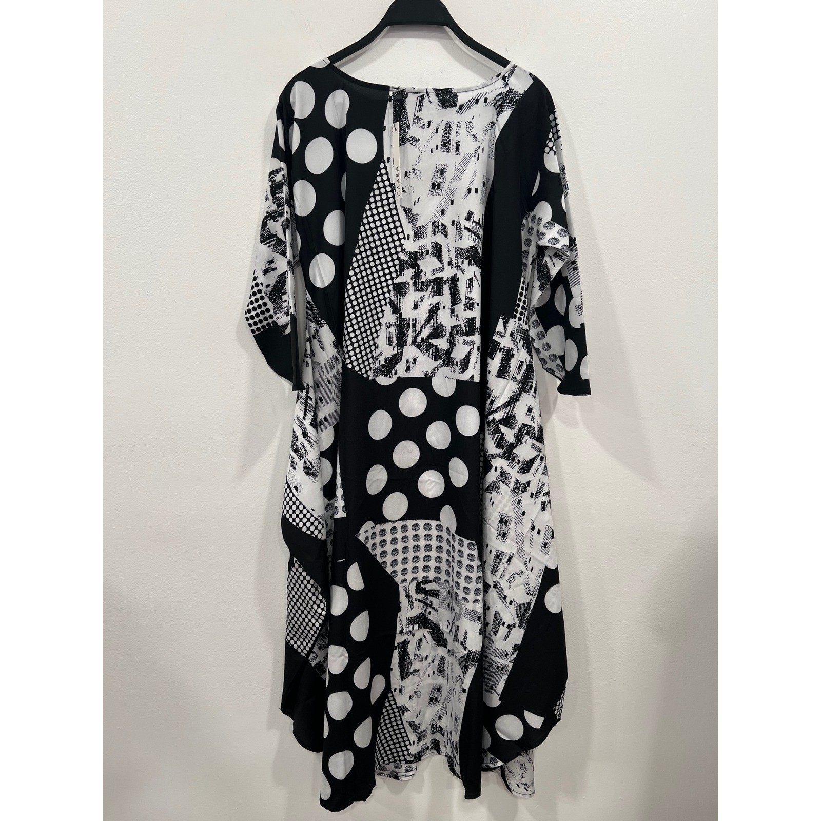 CAARA Midi Dress Womens Medium Black White Polka Dot Tie Waist ModiChic Office
