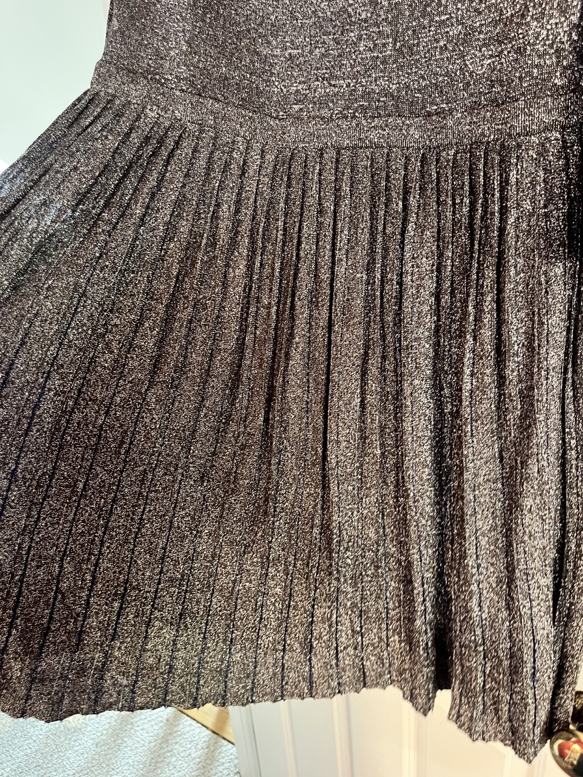 Ted Baker London Metallic Silver Pleated Knit Midi Dress Women’s Size 5 XL