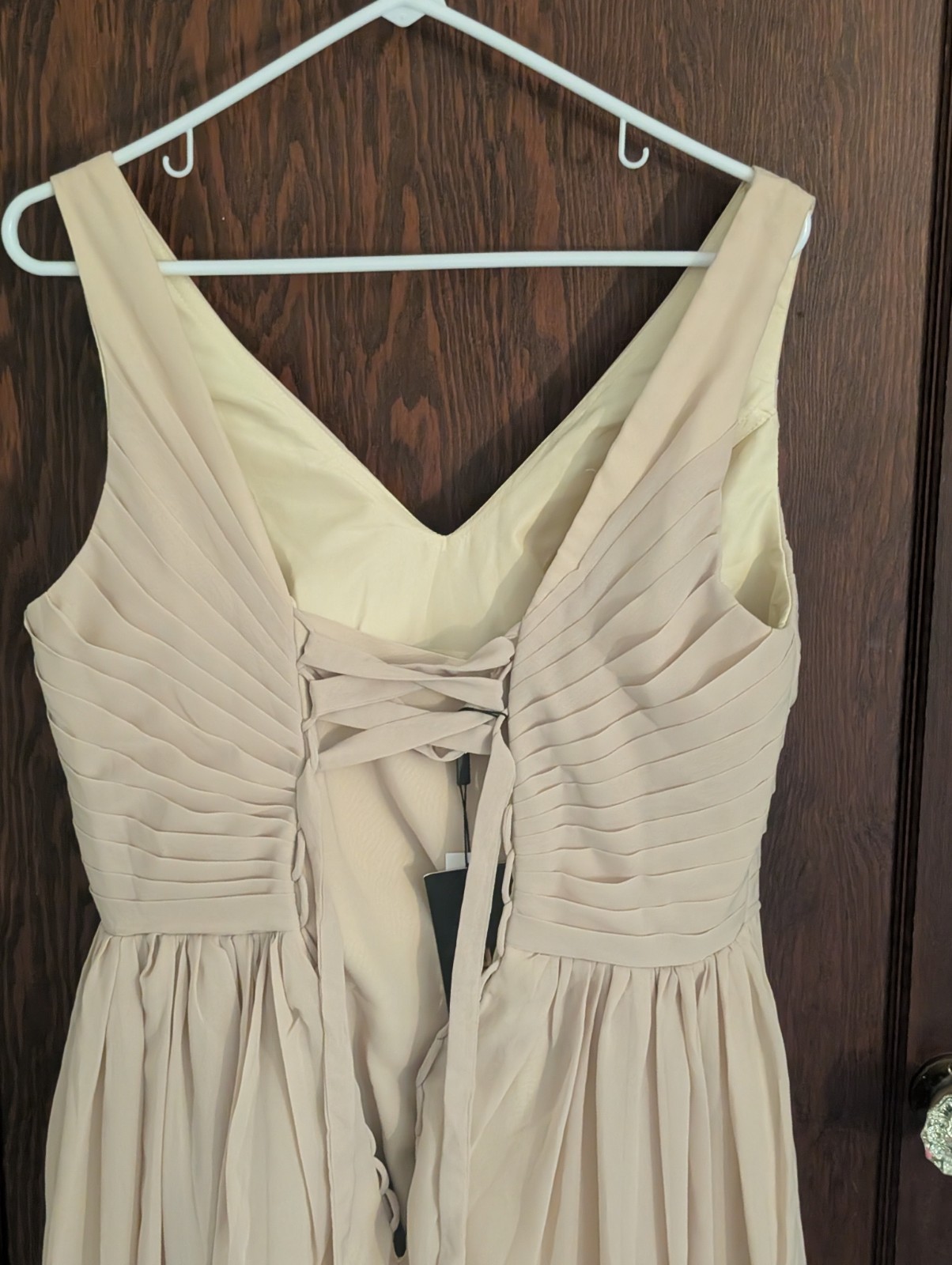 Ryanth Beige Cream Pleated Chest Tank Corset Back Maxi Bridesmaid Formal Mother