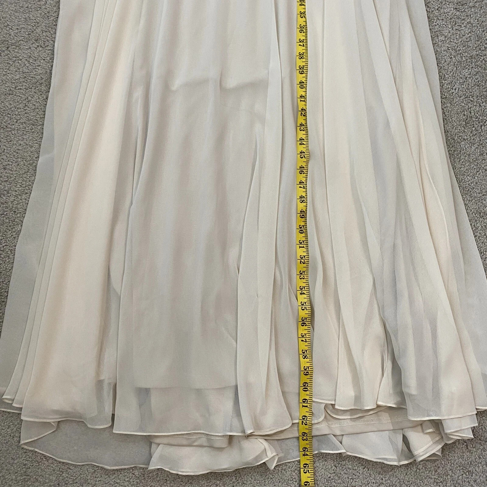 NWT Mac Duggal 9180 Beaded Bodice Chiffon Gown Nude Dress Champagne Ivory Sz 18
