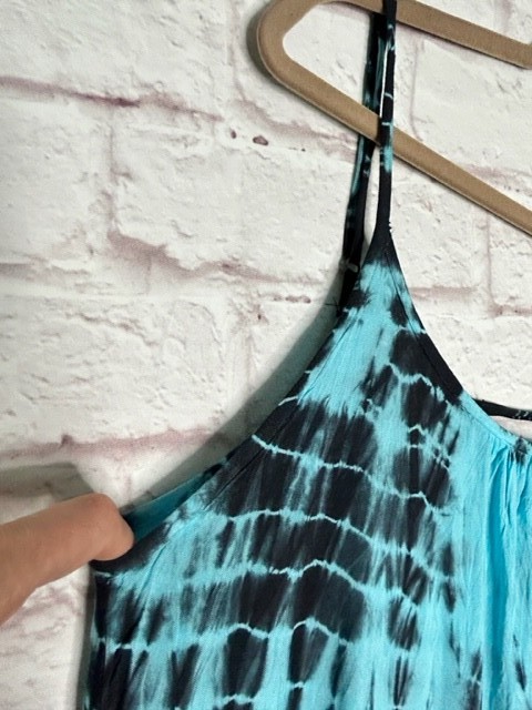Small/Medium New Tie Dye Gray Black Aqua Blue Gauze Slip Dress Beach Cover 50$
