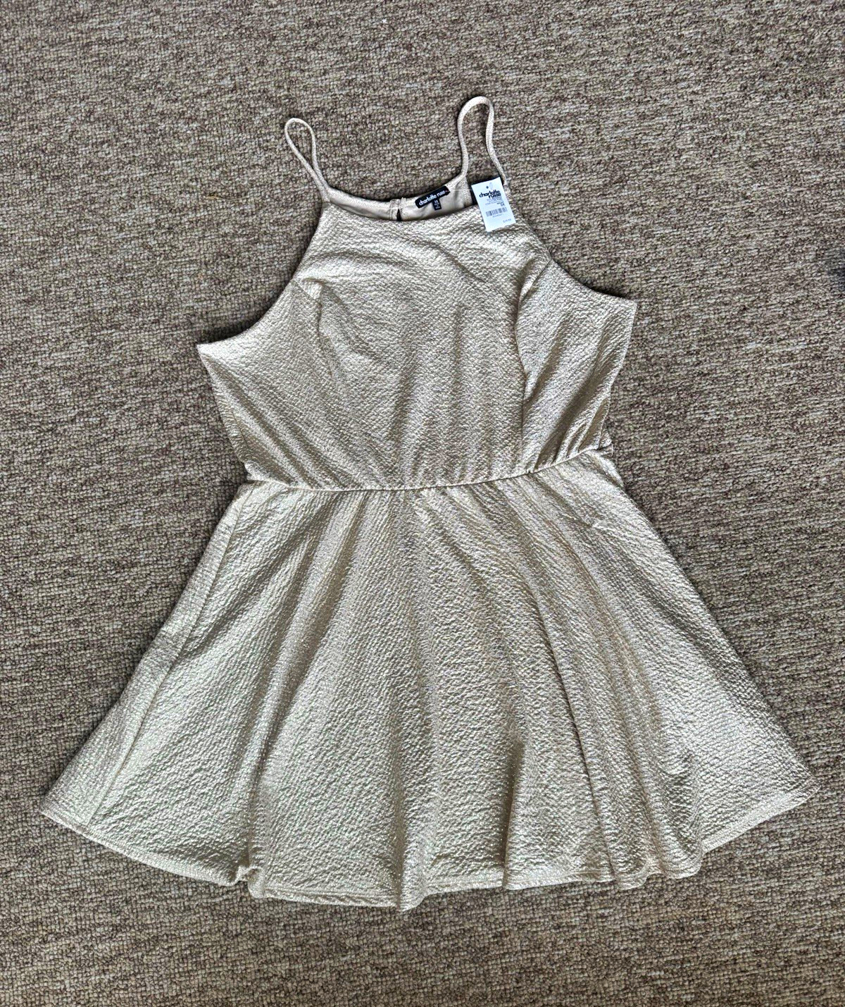 Charlotte Russe Women’s Plus 3XL Beige Glitter Halter Fit & Flare Knee Dress