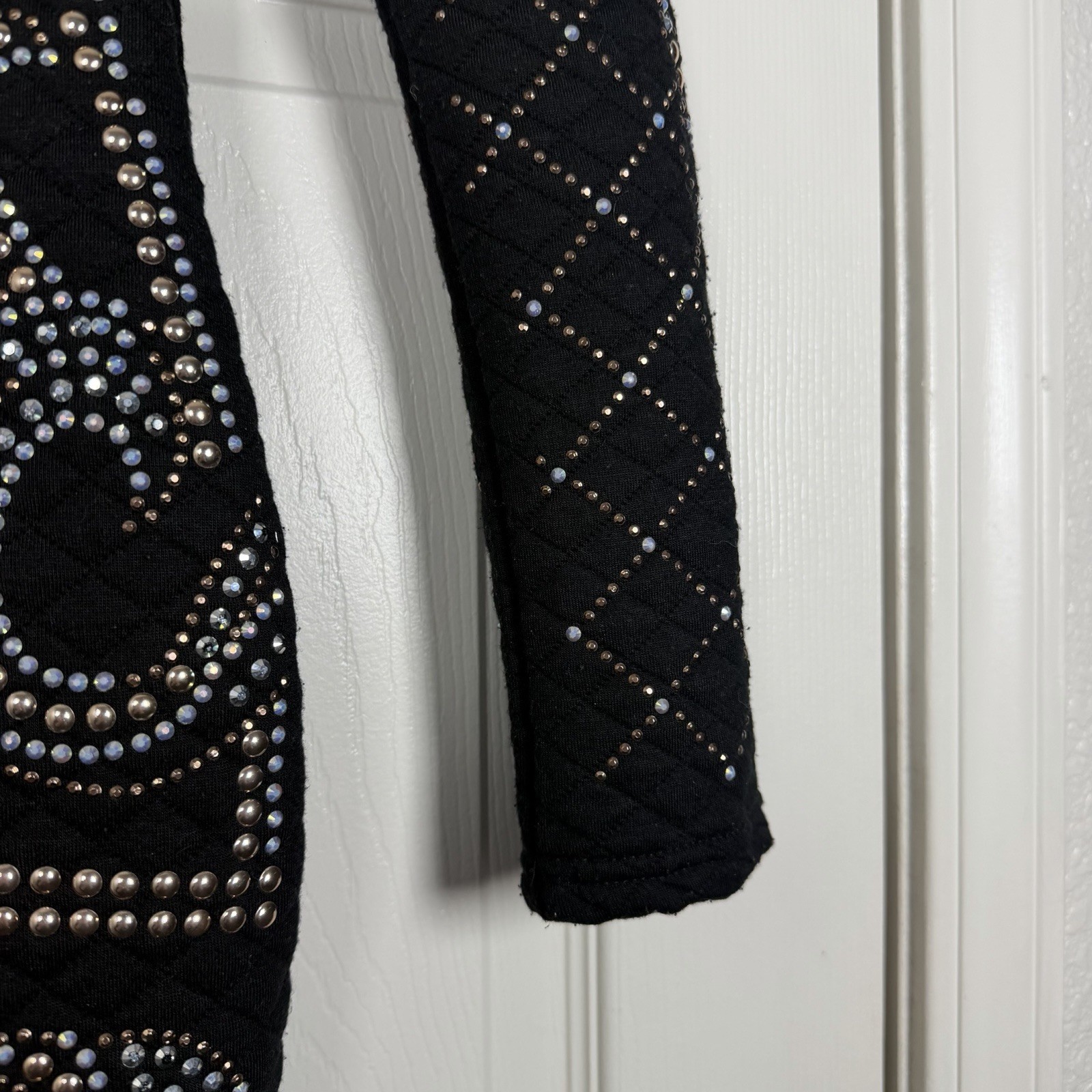 Xtaren Rhinestone Grommet Long Sleeve Quilted Celebrity Mock Neck Mini Dress Sm