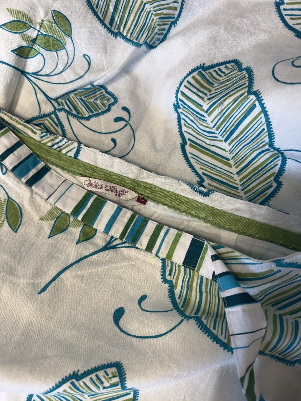 White Stuff White /Blue Green Leaf Print cotton skirt Size 14 RRP £49.99-PRETTY