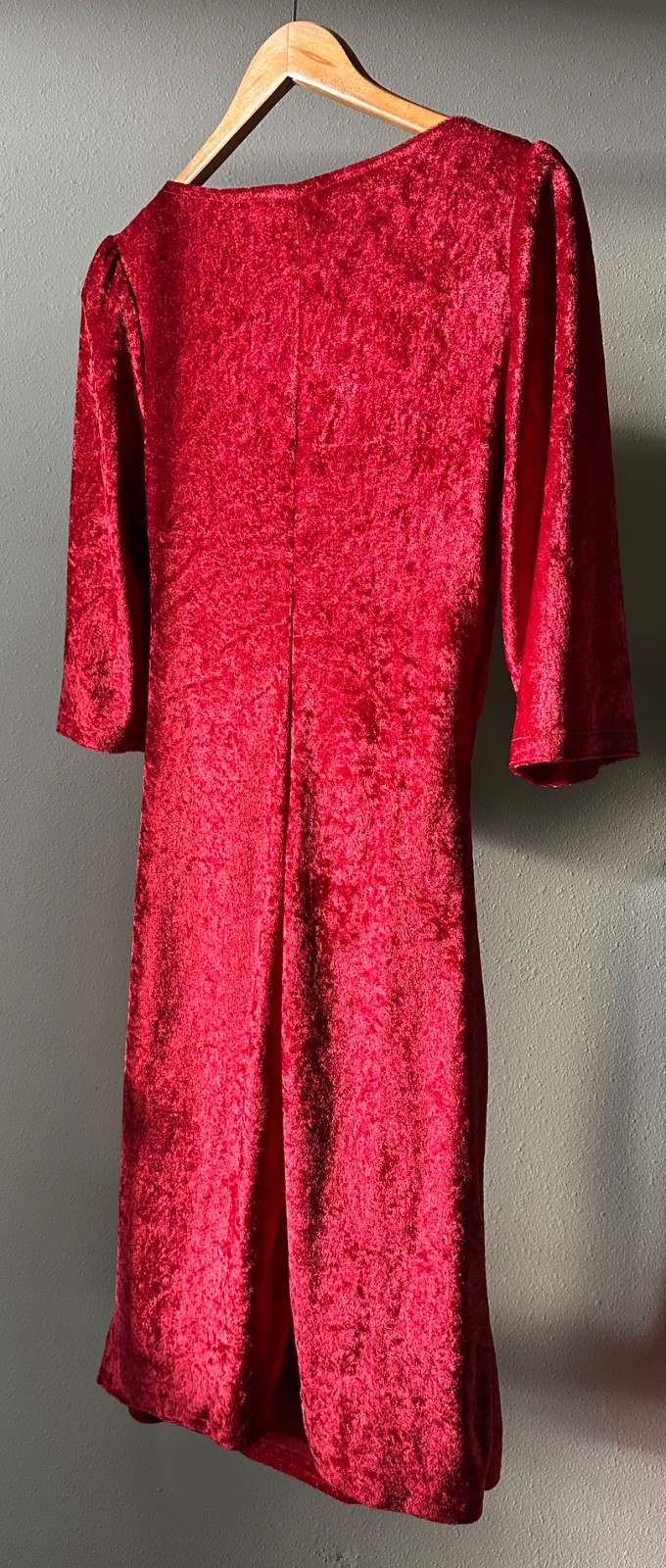 Luxurious Red Velour Midi Faux-Wrap Vampy Classic Retro Cinched-Waist Dress | XL