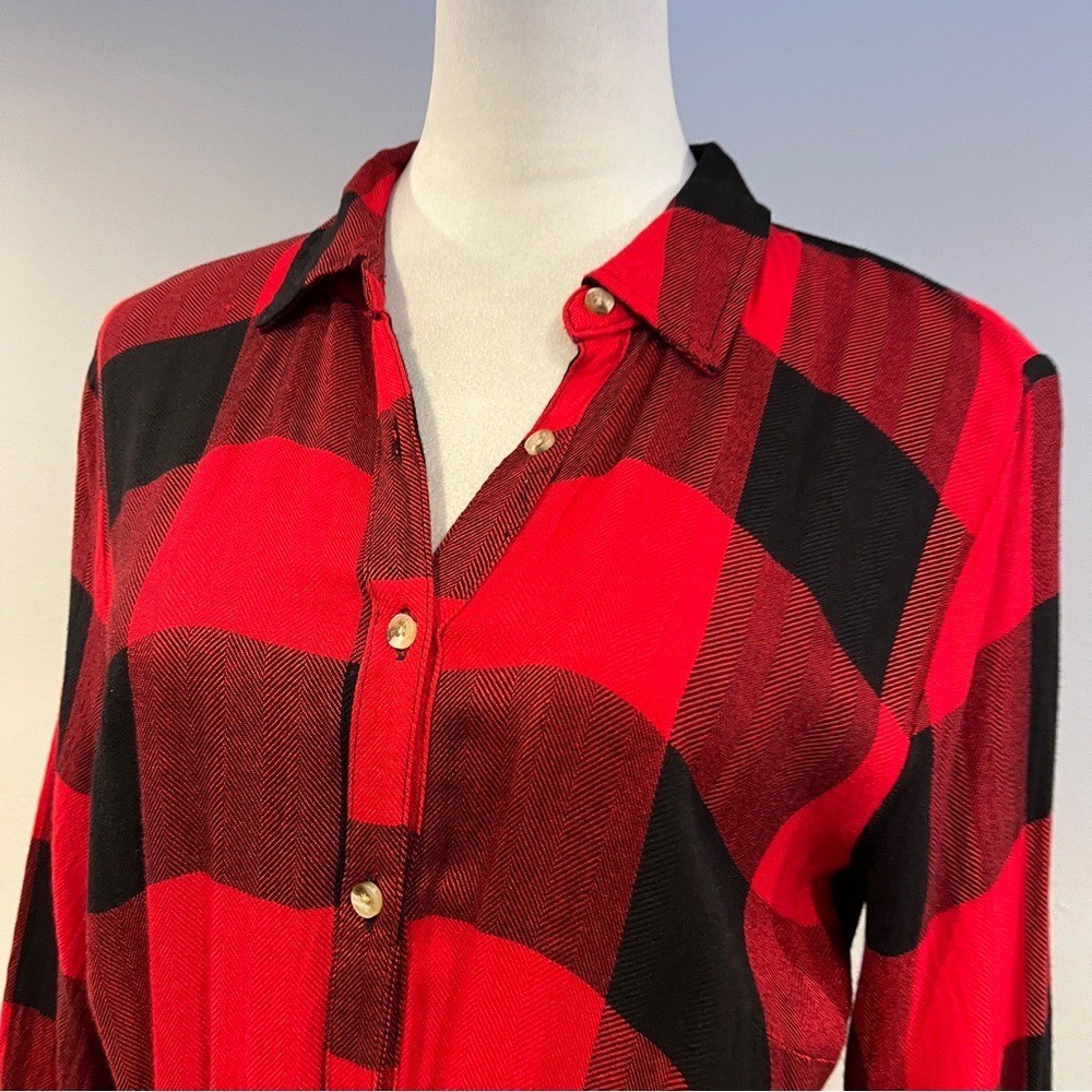 Maurice’s Red and Black Plaid button down midi Shirt Dress