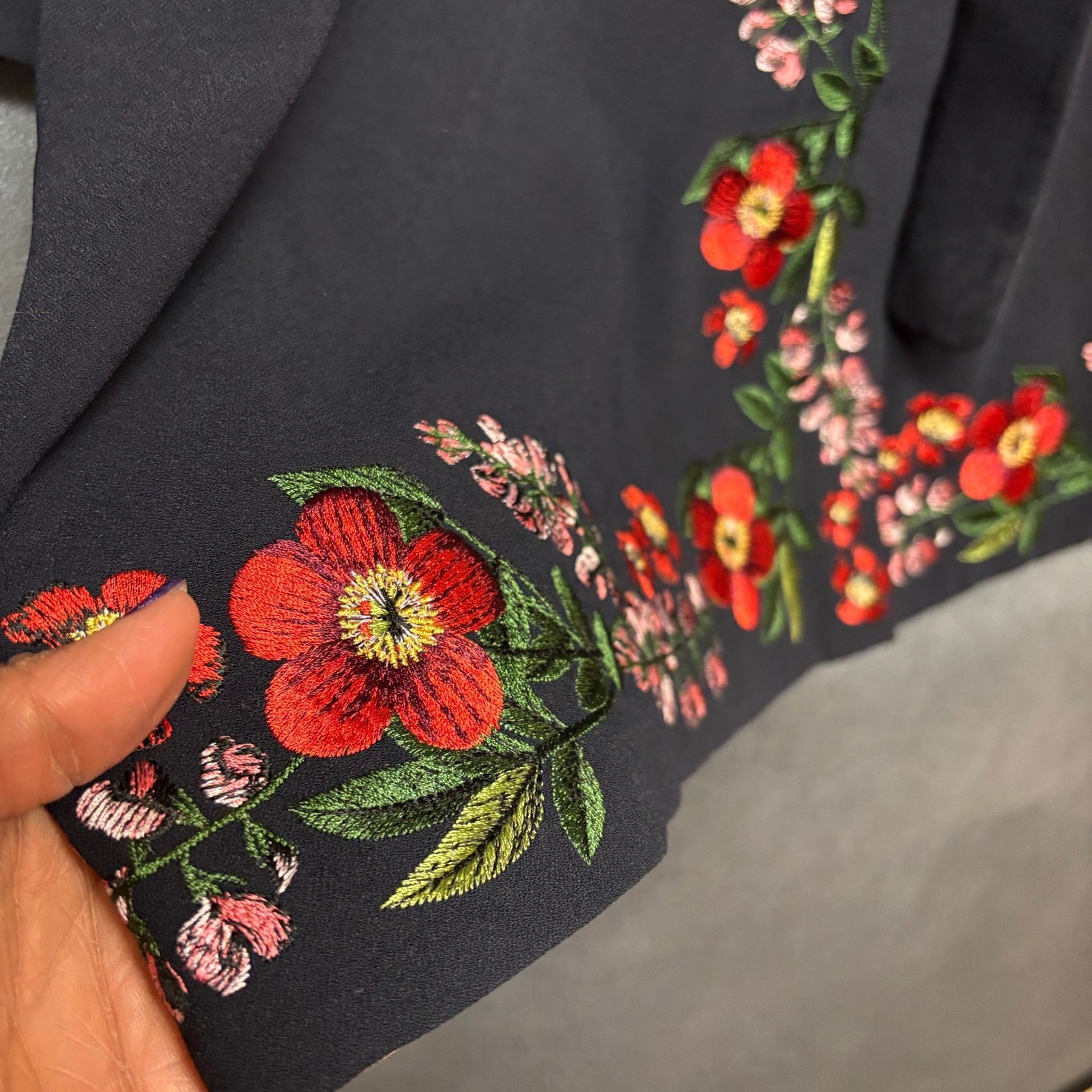 Ted Baker Embroidered Floral Black Mini Dress Belted Long Sleeve Size 1 Cottage