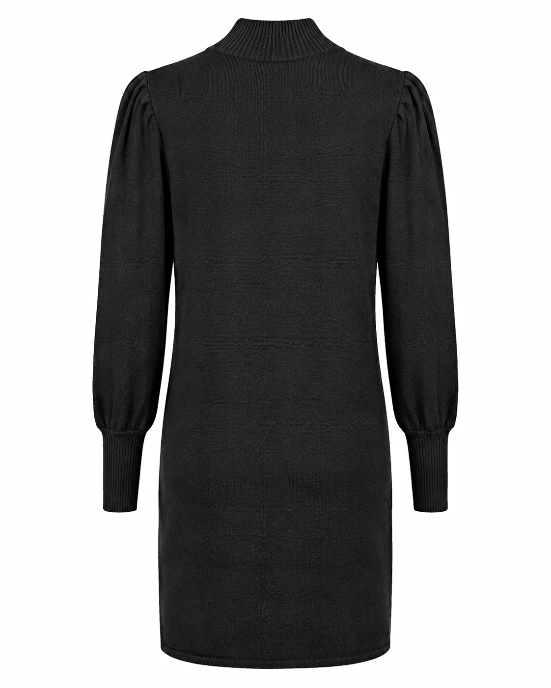 Allison Brittney Black Ribbed Knit Mock Neck Puff Sleeve Knee Sweater Dress 2