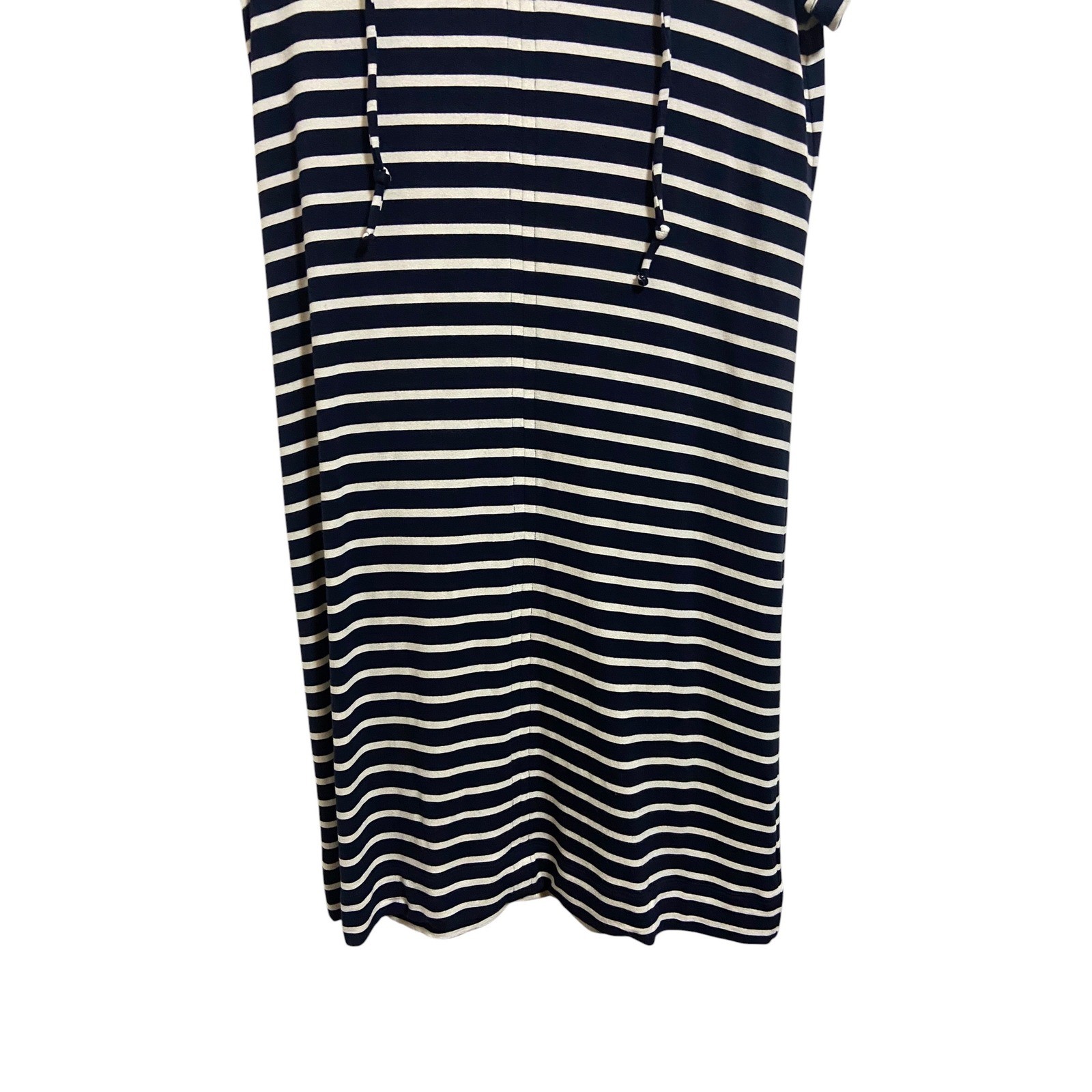 Cabi Navy White Striped Hooded Short Sleeve T-Shirt Dress Nautical Coastal XS