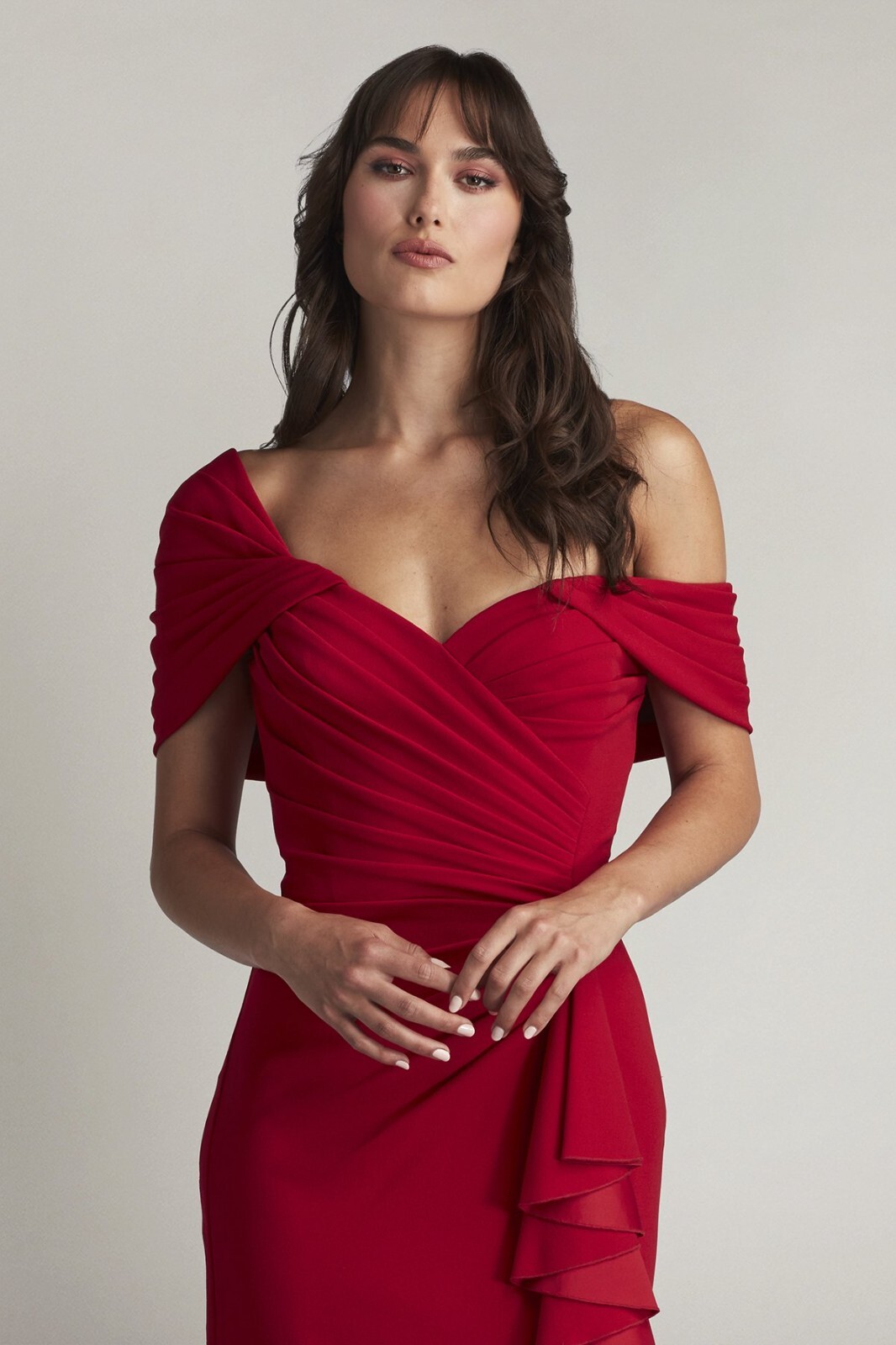 TADASHI SHOJI Scarlet Pleated Draped Ruffle One Shoulder Dress Gown XL = 14/16