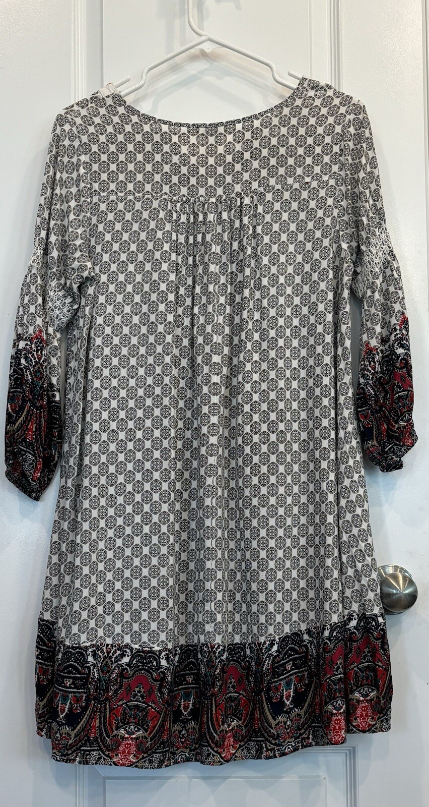 UMGEE Womens Dress Small VNeck 3/4 Sleeve Bohemian Whimsical Peasant Folk Tribal