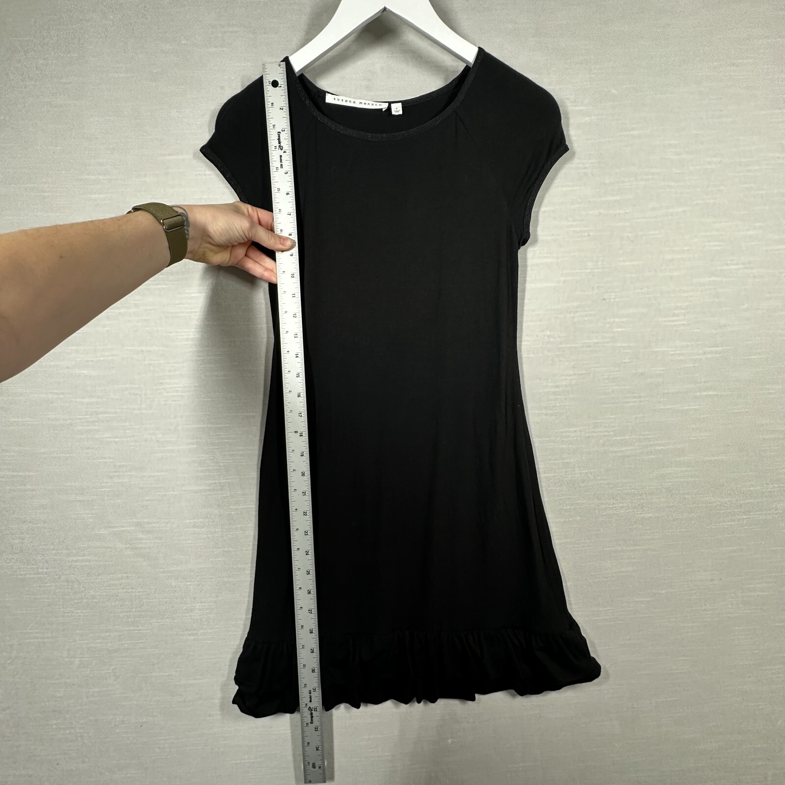 Susana Monaco Dress Womans Black Petite Ruffle Italy Chic Classic Elegant Simple