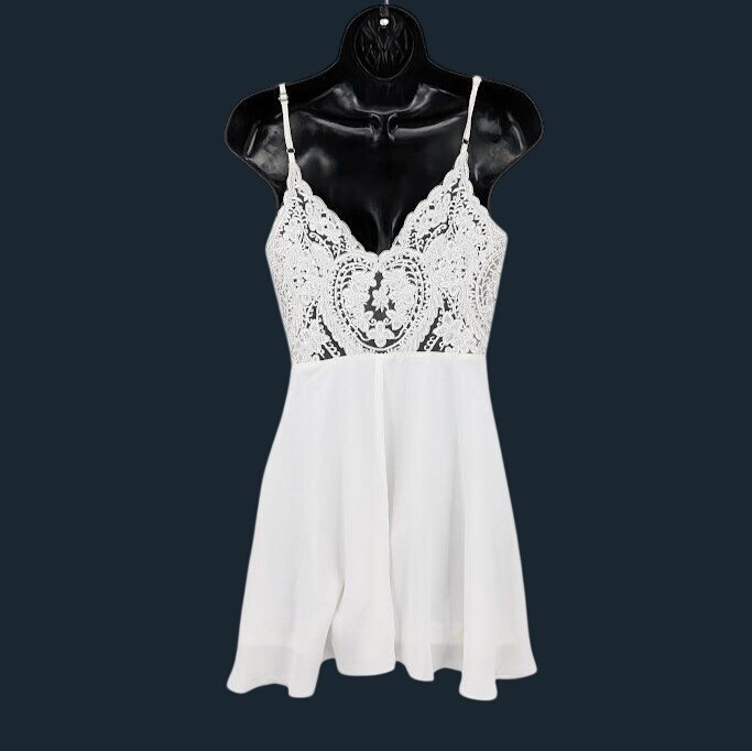 Lace Mini Dress Babydoll Sheer Milkmaid Coquette Fairy Occasion Fit Flare XSmall