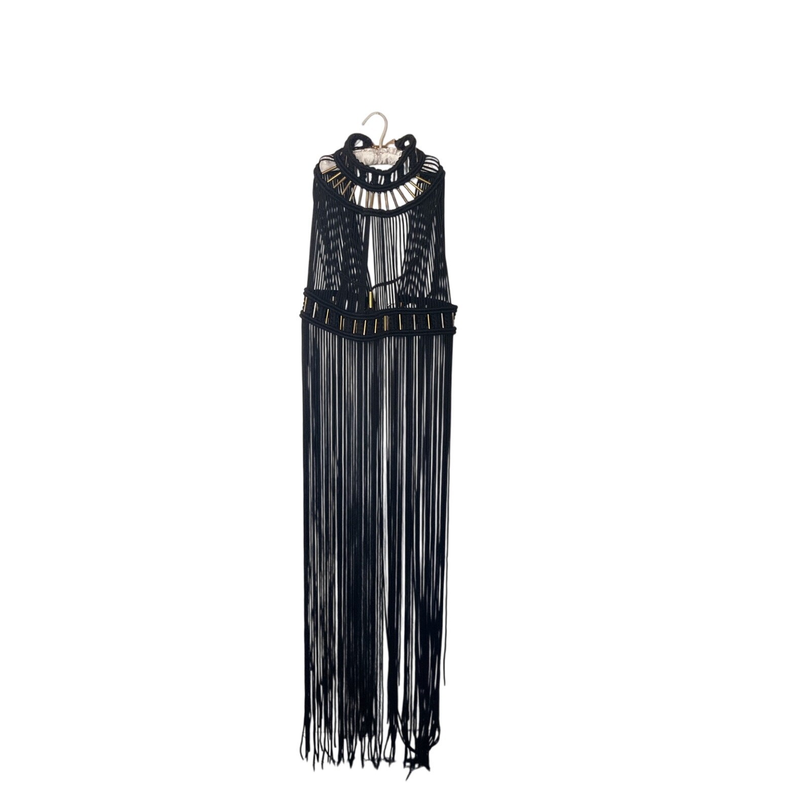 Mexican Handmade Black Fringe Macrame Dress Boho Festival Statement Piece