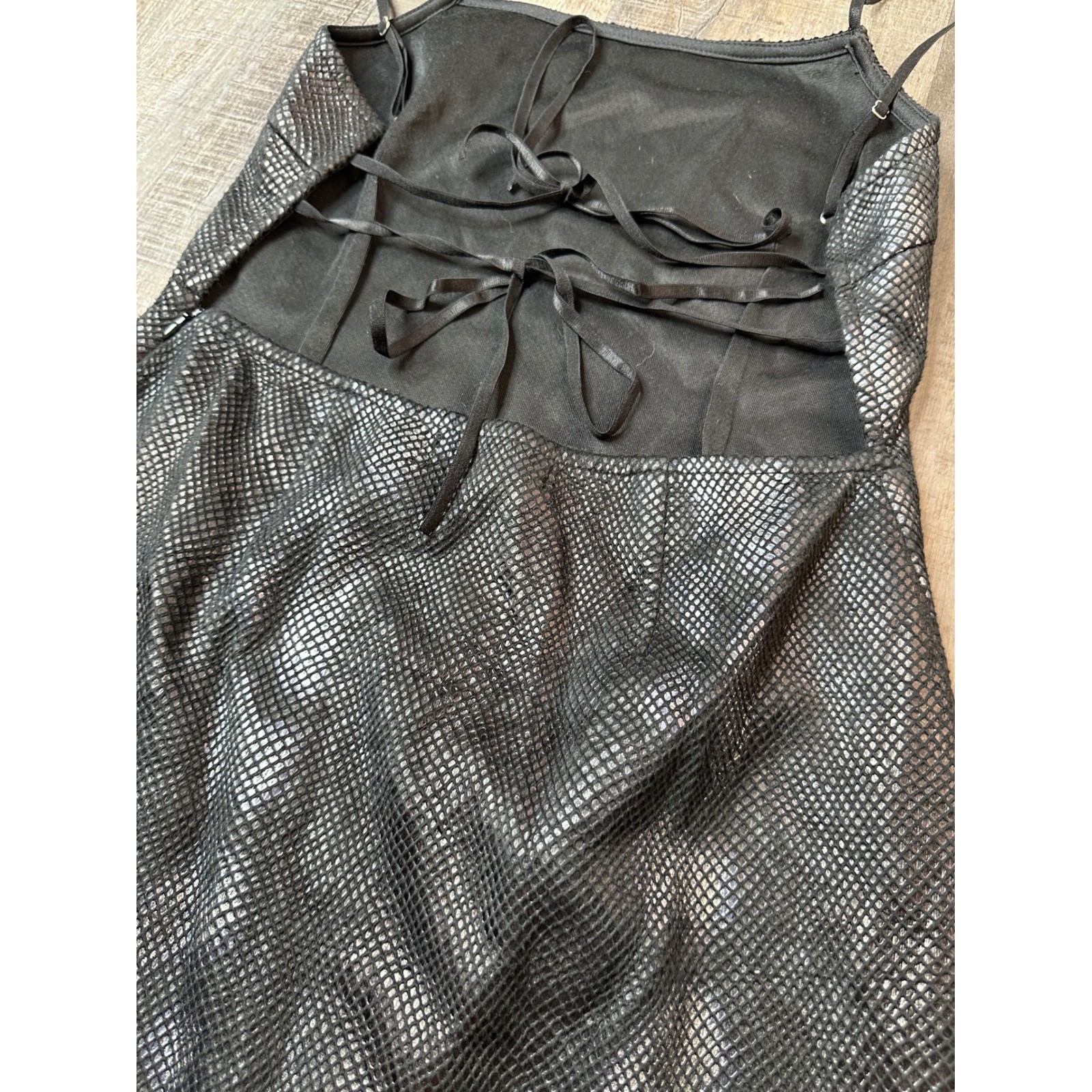 Urban Outfitters Black Snakeskin Metallic Lace Up Back Mini Dress Womens Size M