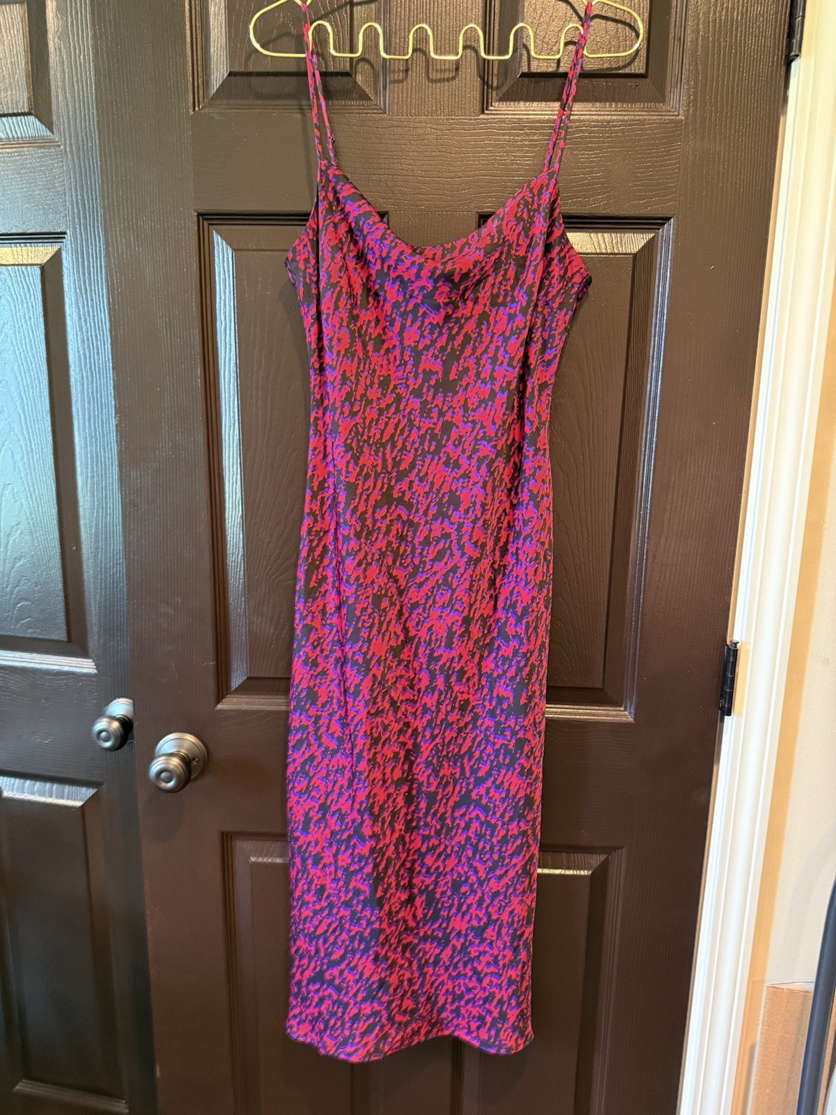 Express Sz Med/Red Leopard Satin Slip Dress Cowl Neck Elegant Evening Midi Gown