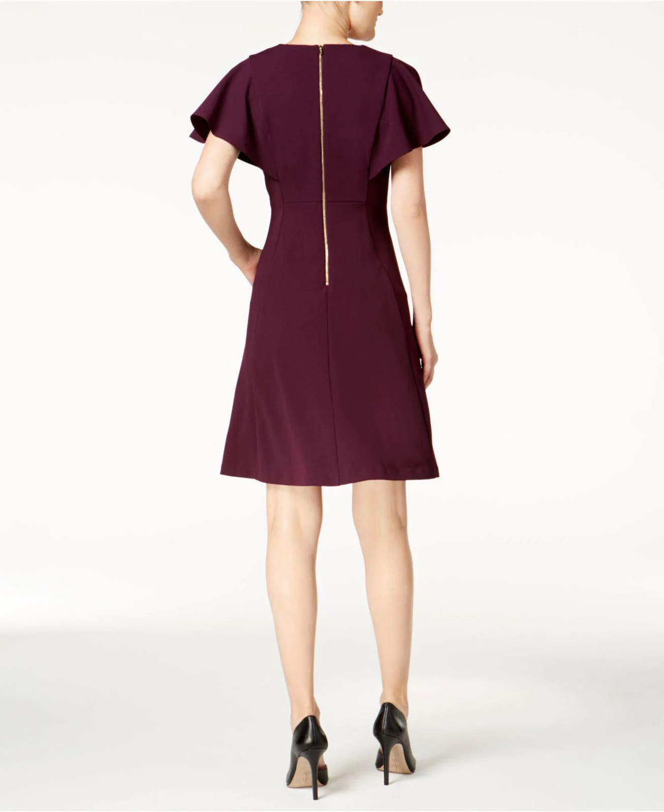 CALVIN KLEIN Petite Scuba Crepe Flutter-Sleeve A-Line Mini Dress, 2P Purple