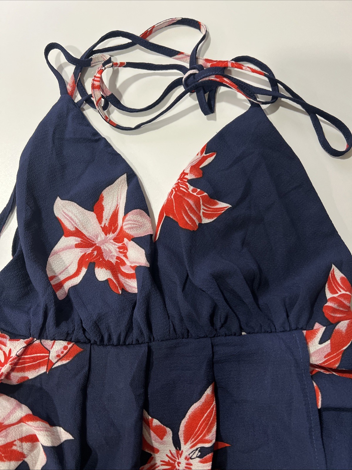Simplee Floral Maxi Dress Large Navy Orange V-Neck Halter Mock Wrap High Slit