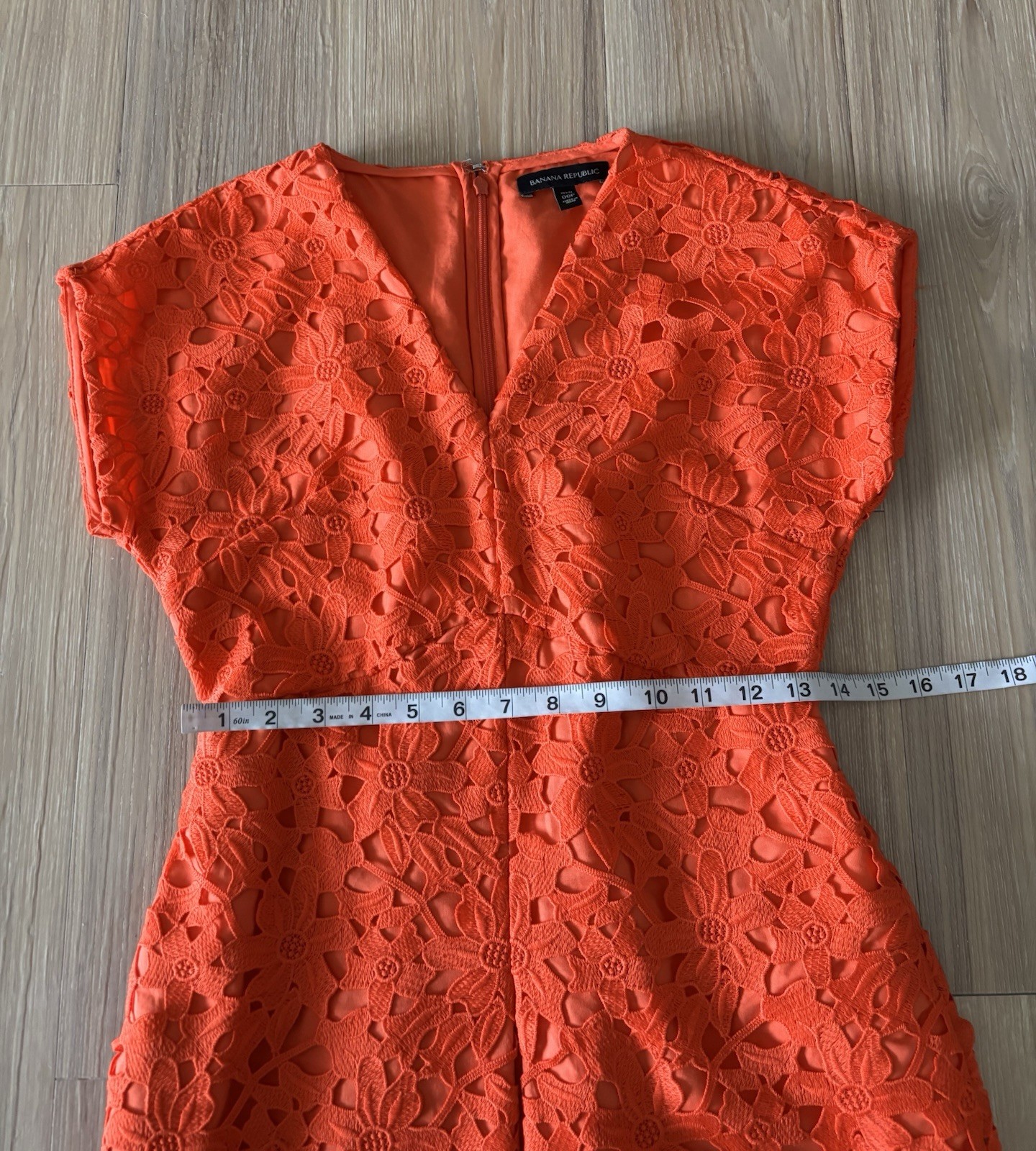 Banana Republic Dress Mini Orange Crochet Knit V-Neck Women 00P Office Wedding