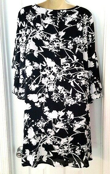 Worthington Womens Dress Size Small Black White Floral Lace Up Flutter Sleeve