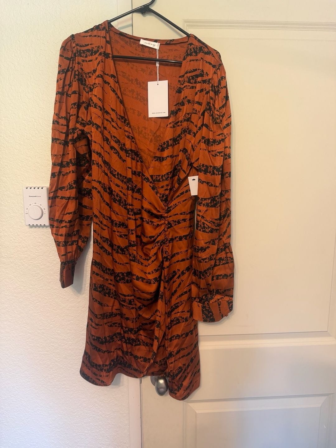Anine Bing Penelope Silk Mini Dress in Rust Zebra Print
