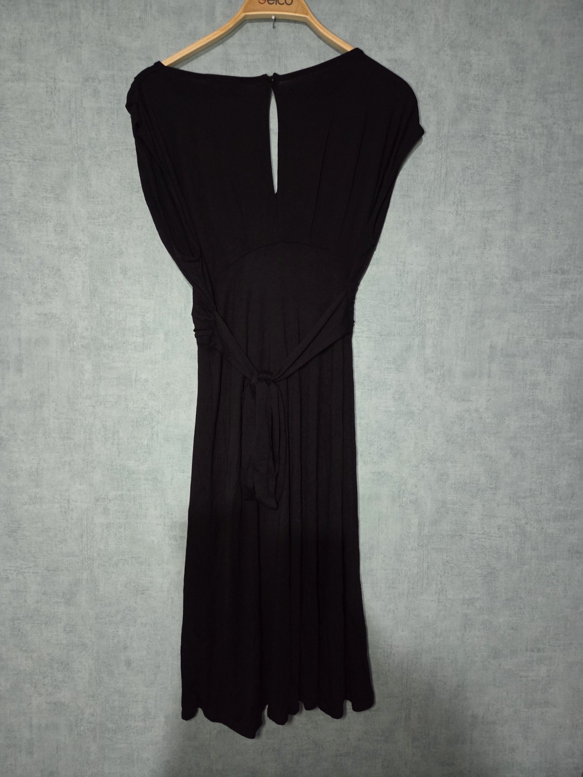 Wallis Size 10 Black V-neck Midi Dress with Tie-back Sleeveless