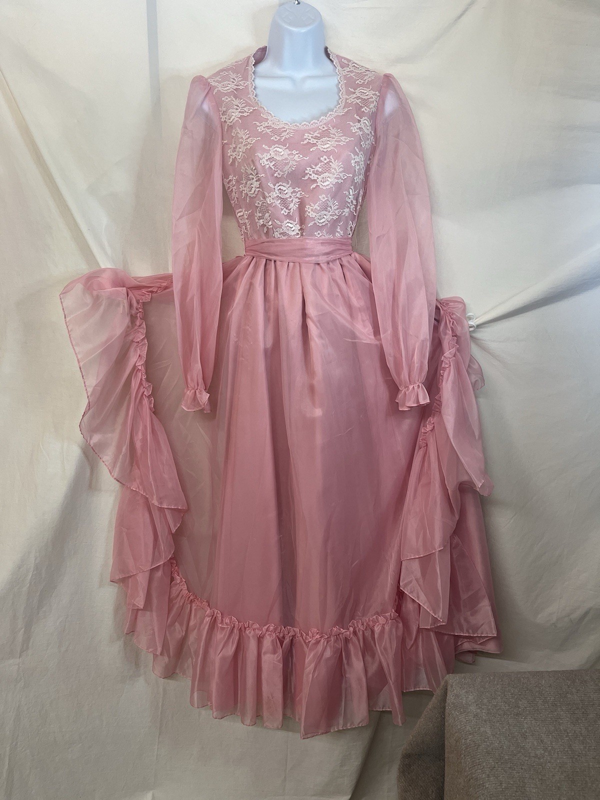 Vintage Dress 8 S Ruffle Sheer Nylon Tea Peasant Prairie Cottage Gypsy Cosplay