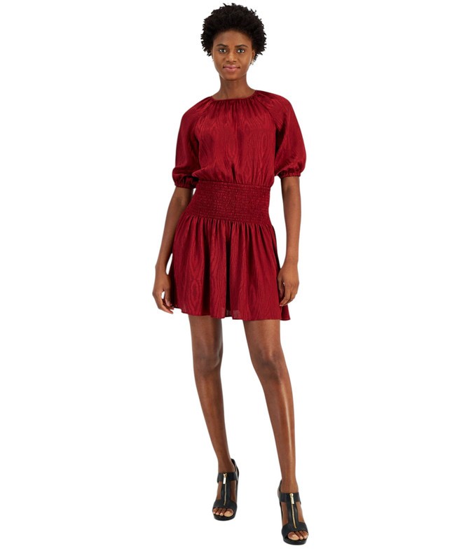 Michael Michael Kors Women’s Satin Smocked Mini Dress (Dark Brandy, X-Small)