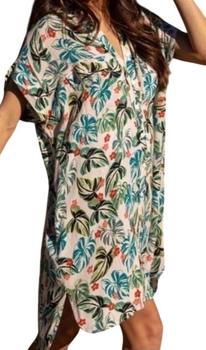 Lost + Wander Tropical Floral Beach Tunic Shirt Dress Luau On The Beach NWT M/L