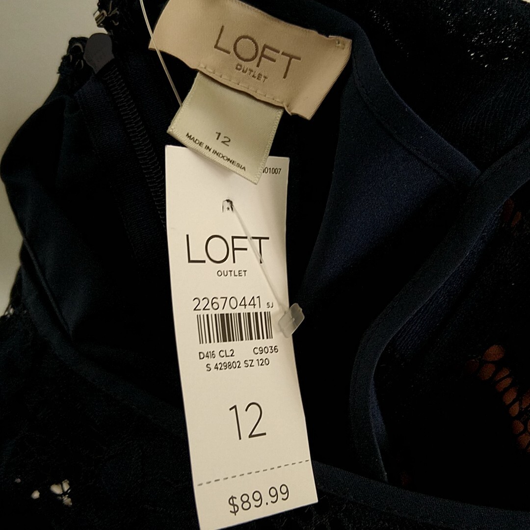 NWT Loft Womens 12 Shift Dress Blue Lace Sheer Neck Short Slv Keyhole Tie Back