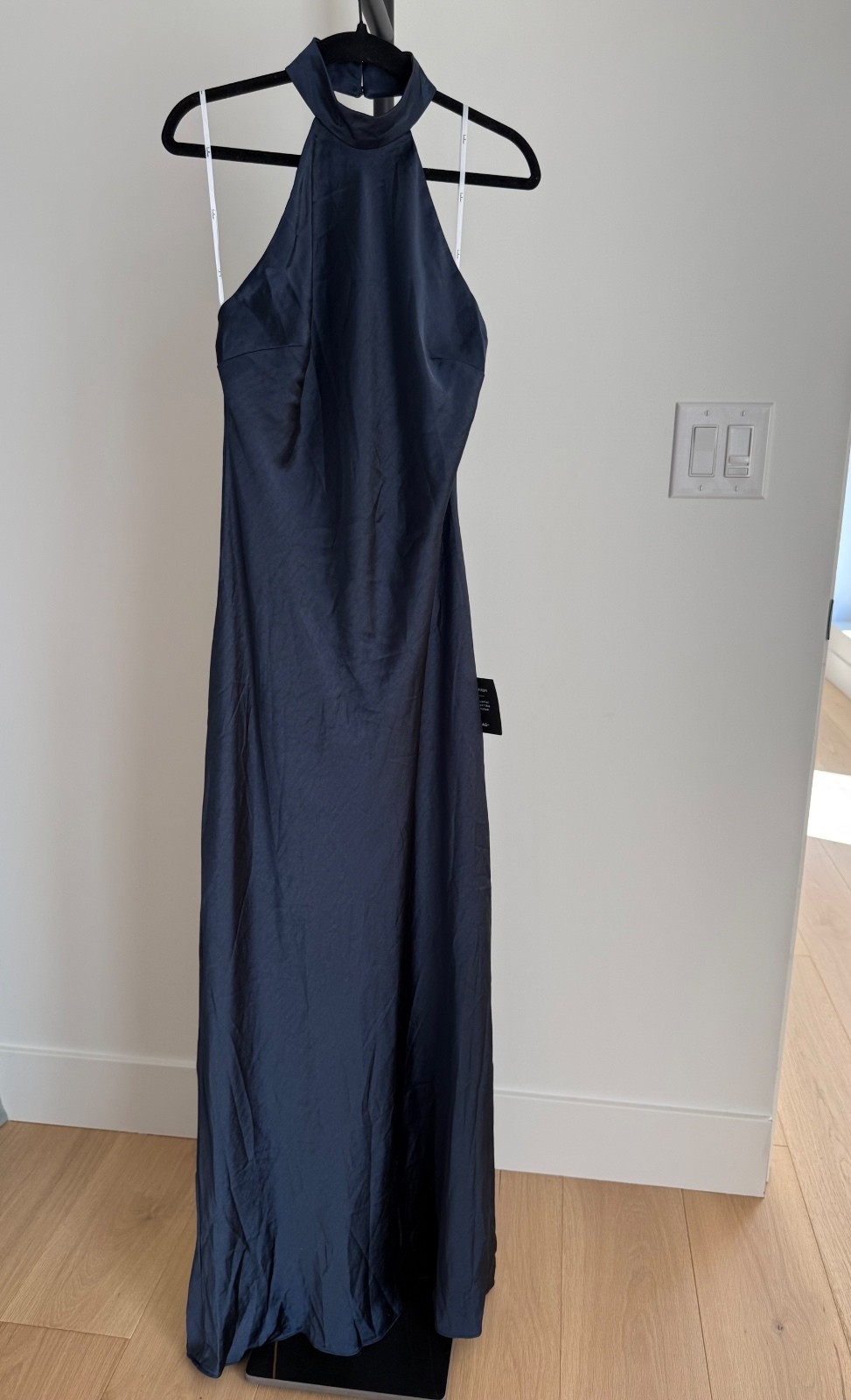 NWT Lulus Love in Your Life Navy Satin Halter Maxi Dress Size- Small