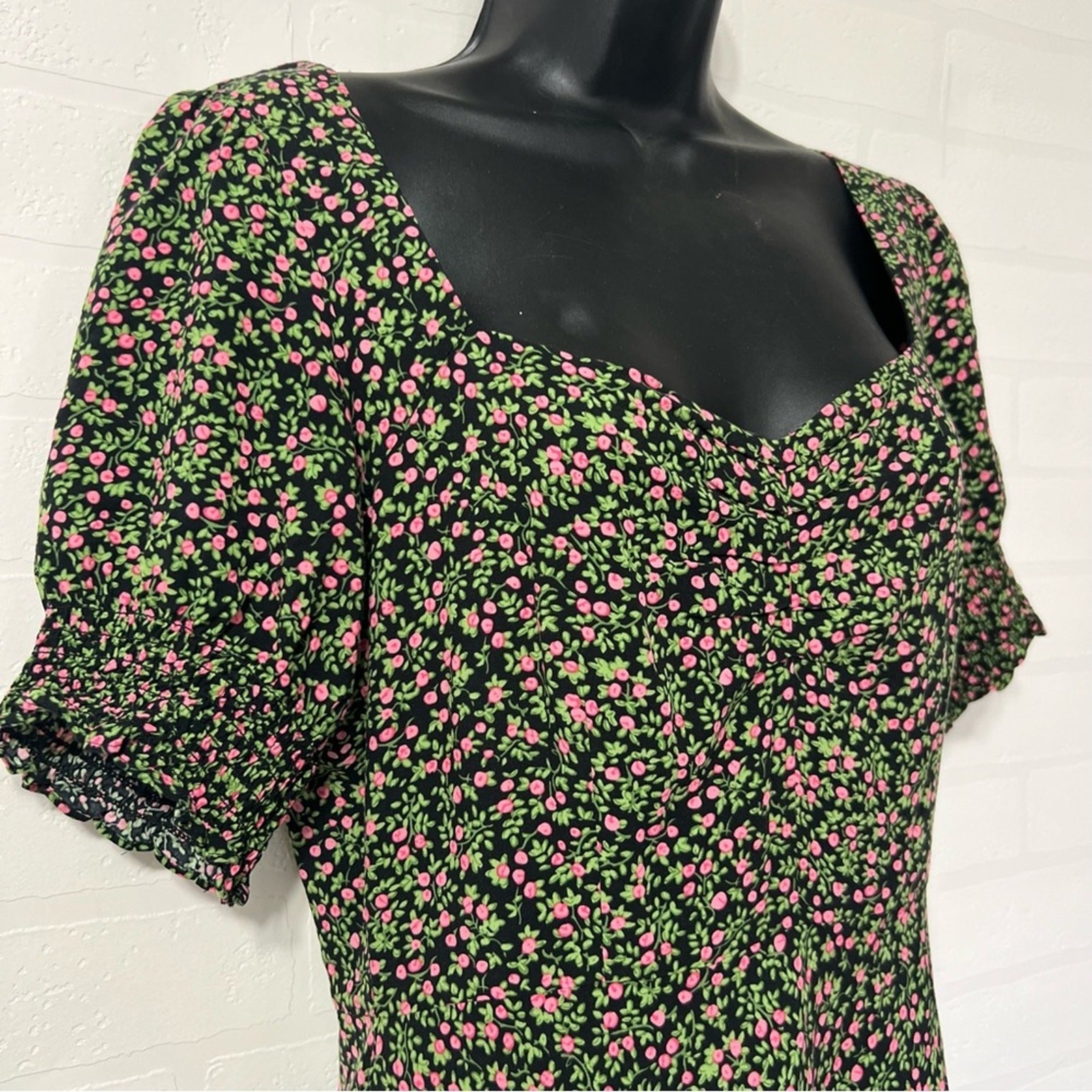 J Crew Floral Cottagecore Midi Sweetheart Neck Puff Sleeve Milkmaid Dress Size 4