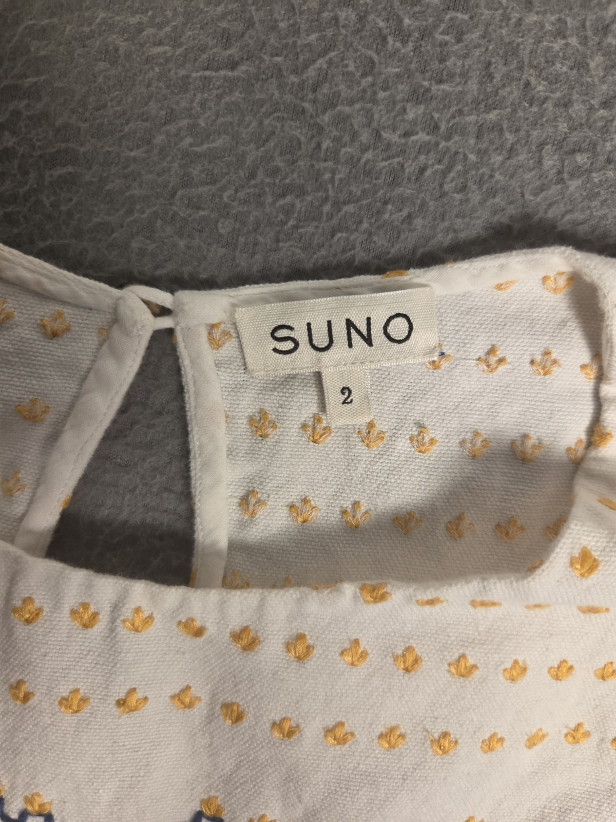 Suno NY White Cotton Geometric Embroidered Boho Sleeveless Midi Dress Size 2