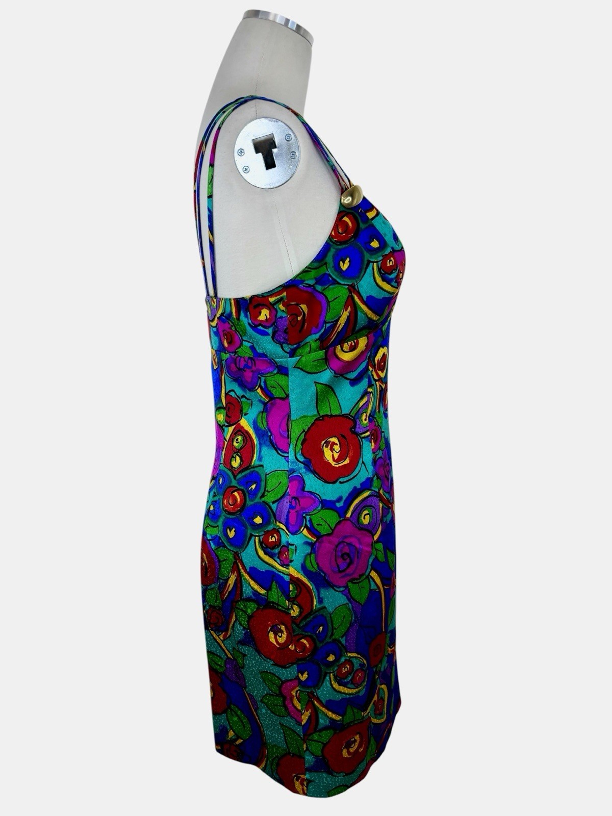 Vintage A.J. Bari 100% Silk Multicolor Floral Sleeveless Mini Dress Short Small