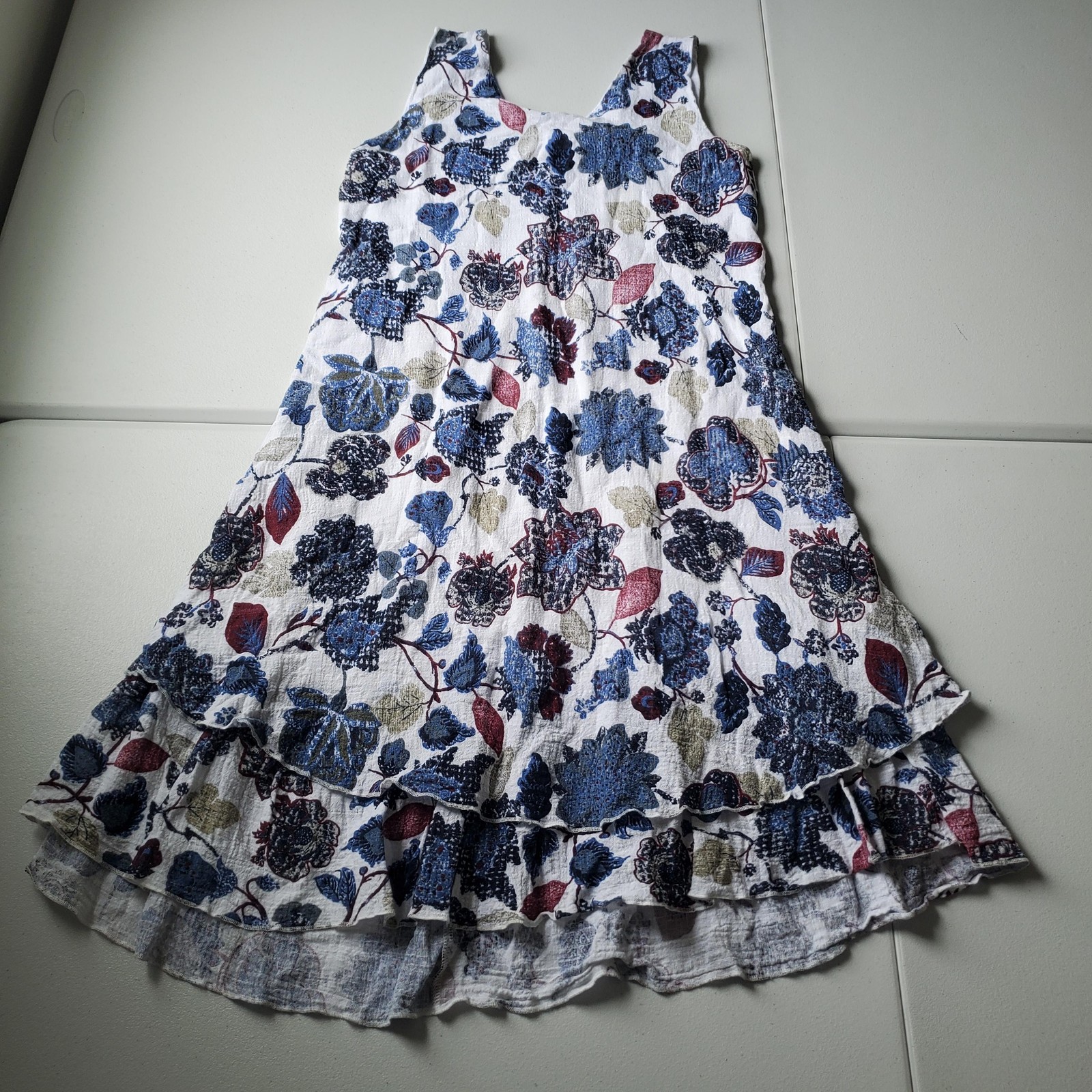Radzoli Dress Womens Small Blue Floral Sleeveless Ruffle Hem Sundress