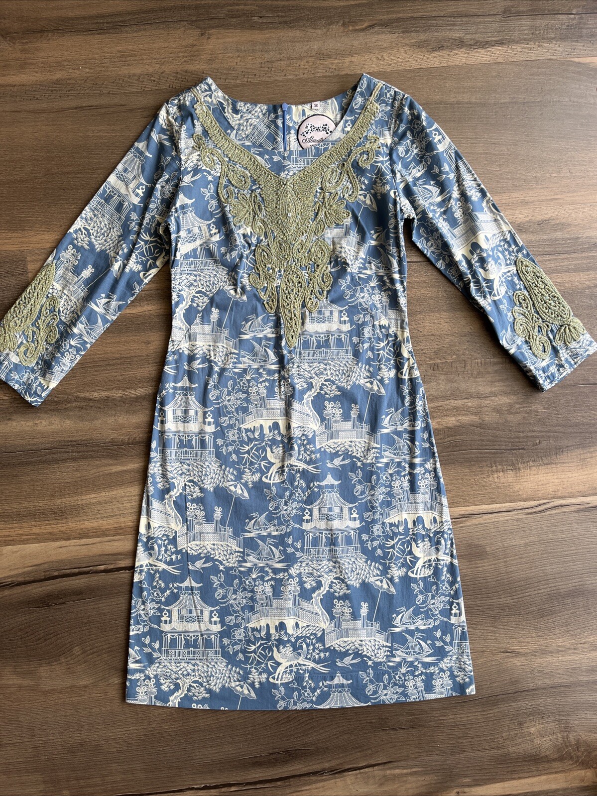 Almaritchi Madrid-Spain Women’s Sheath Dress Cotton Blend Embroidered Size 36