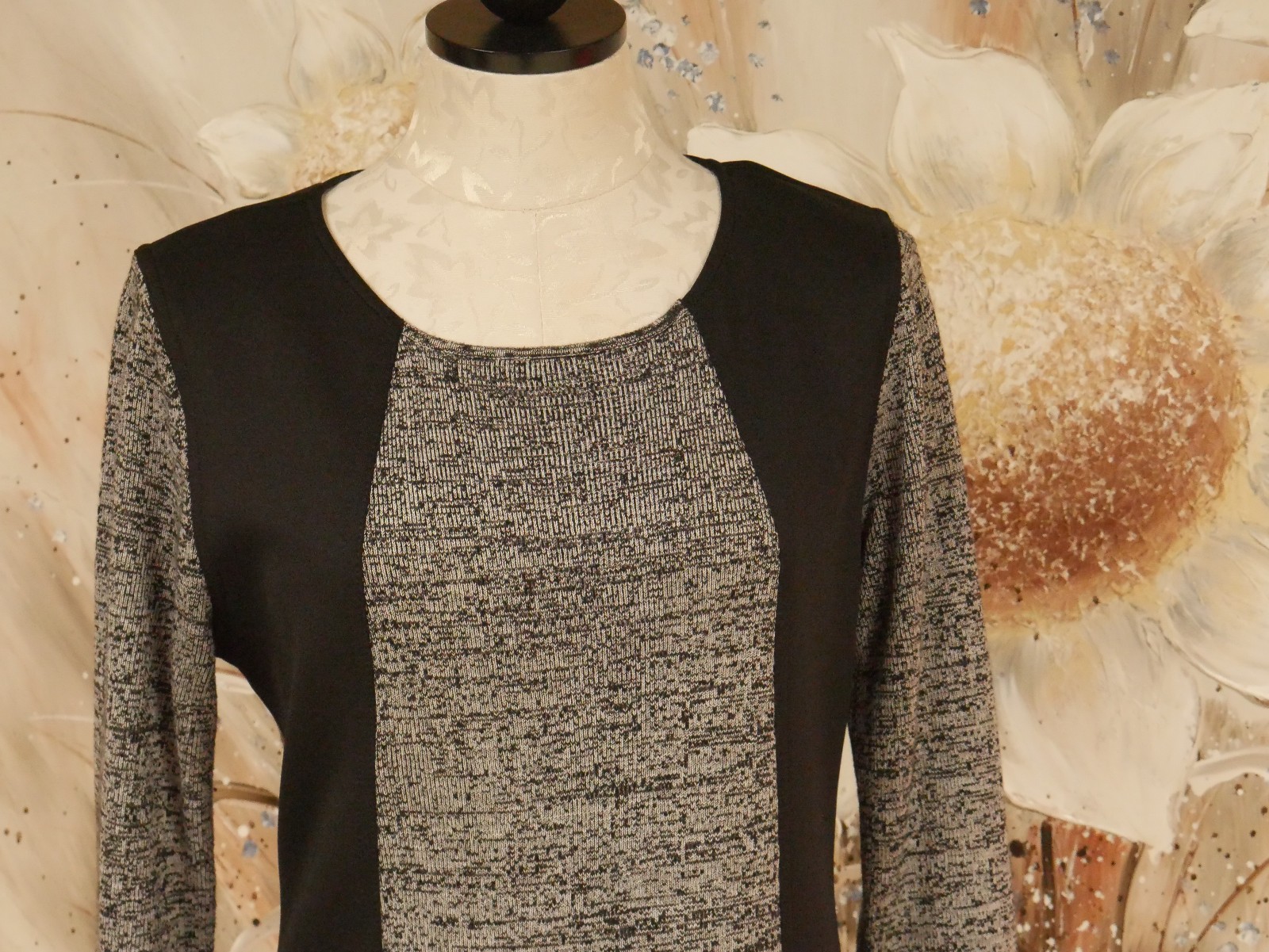 EUC CALVIN KLEIN SZ LARGE ACRYLIC STRETCH BLACK & GRAY FLECKED SWEATER DRESS