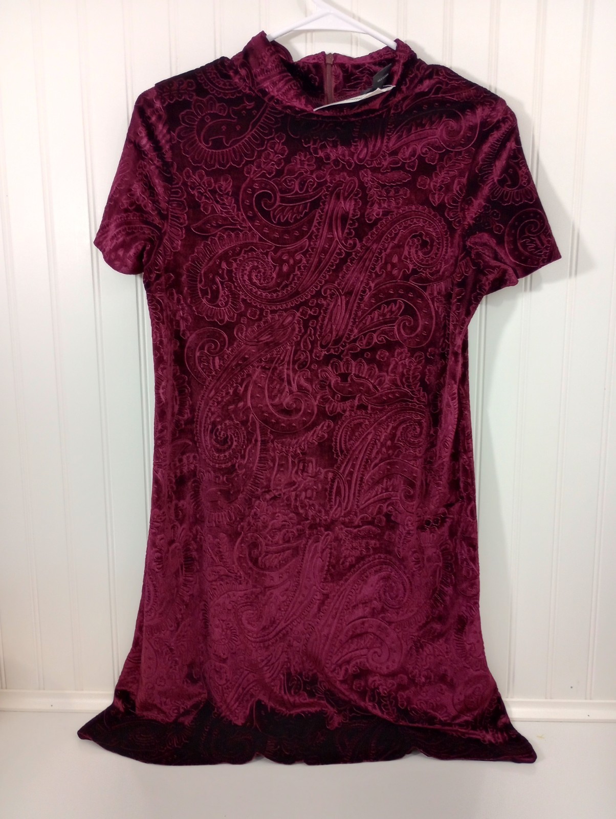 Aqua Burgandy Velvet Dress Size M Paisley Embossed Dress Holiday Coctail NWT